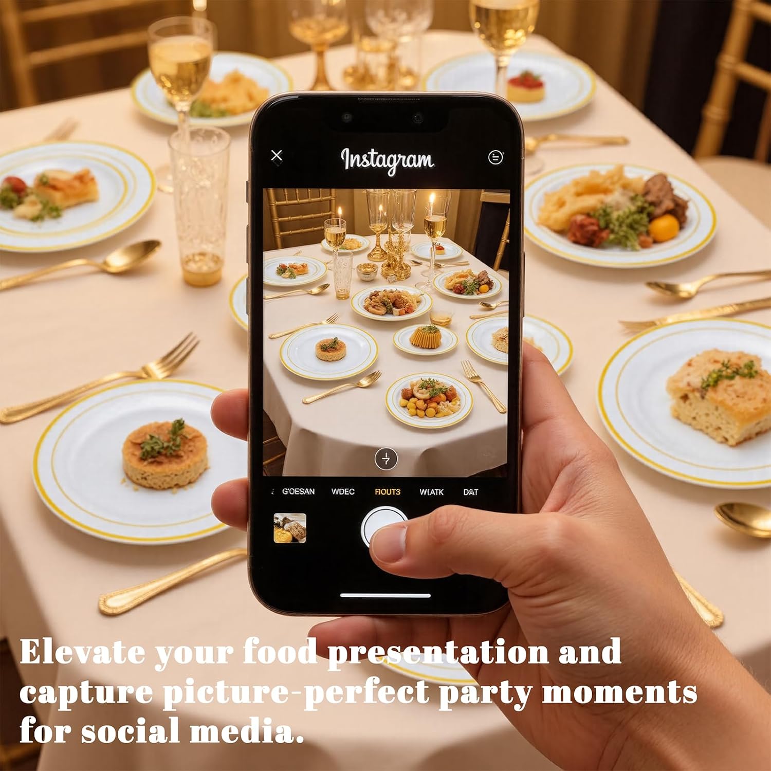 WELLIFE 350-Piece Gold Disposable Plates and Cutlery Set - Premium 10.25" Dinner Plates, 7.5" Dessert Plates, 9oz Cups & Cutlery for Weddings, Catering Events - 50 Guest Service - Elegant & Sturdy - Image 5