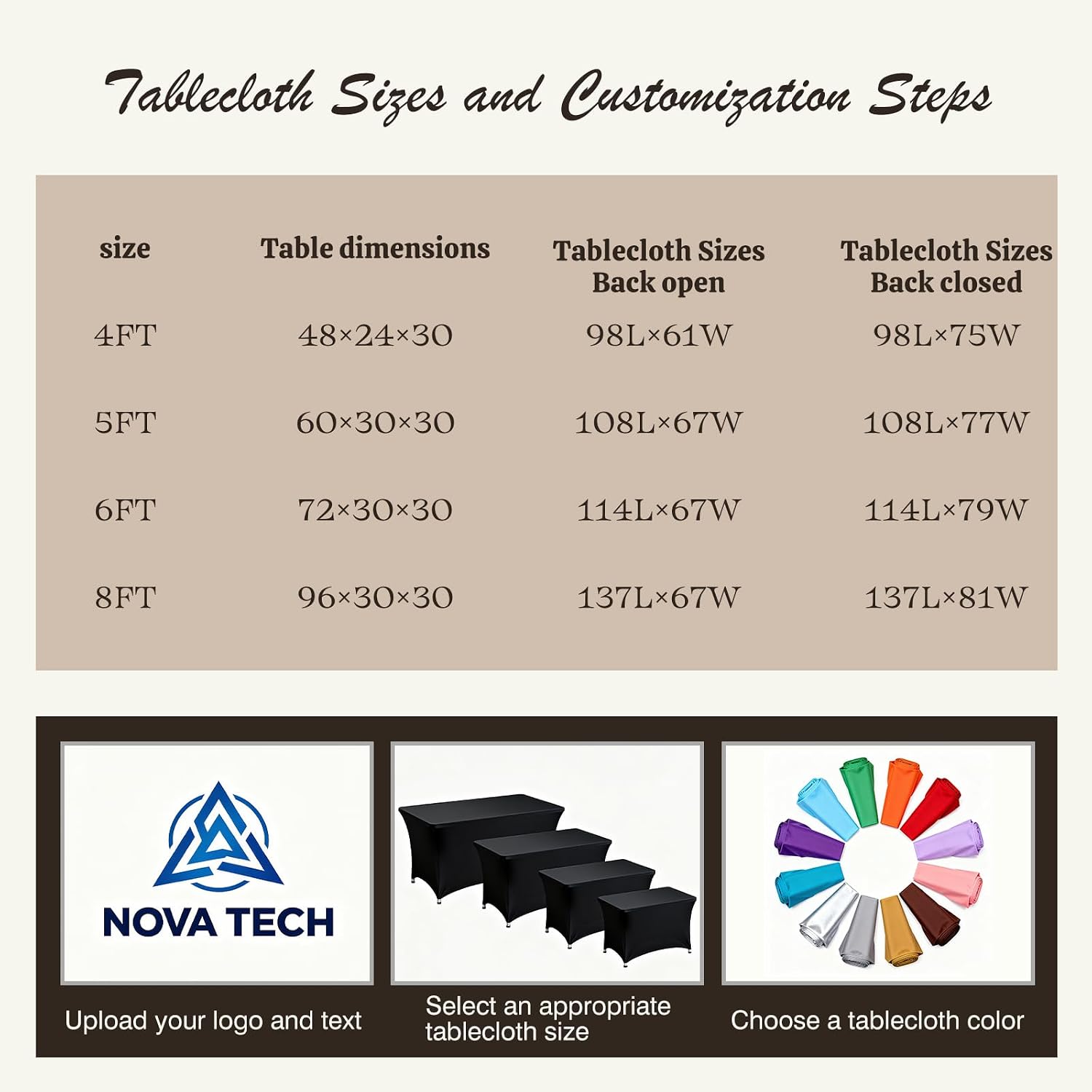 Custom Stretch Spandex Table Cloth with Business Logo 4/5/6/8 FT Personalized Table Cloths for Tradeshow Events/Company/School/Associations/Shop/Church/Club /Society Two Styles (4FT Open Back) - Image 3