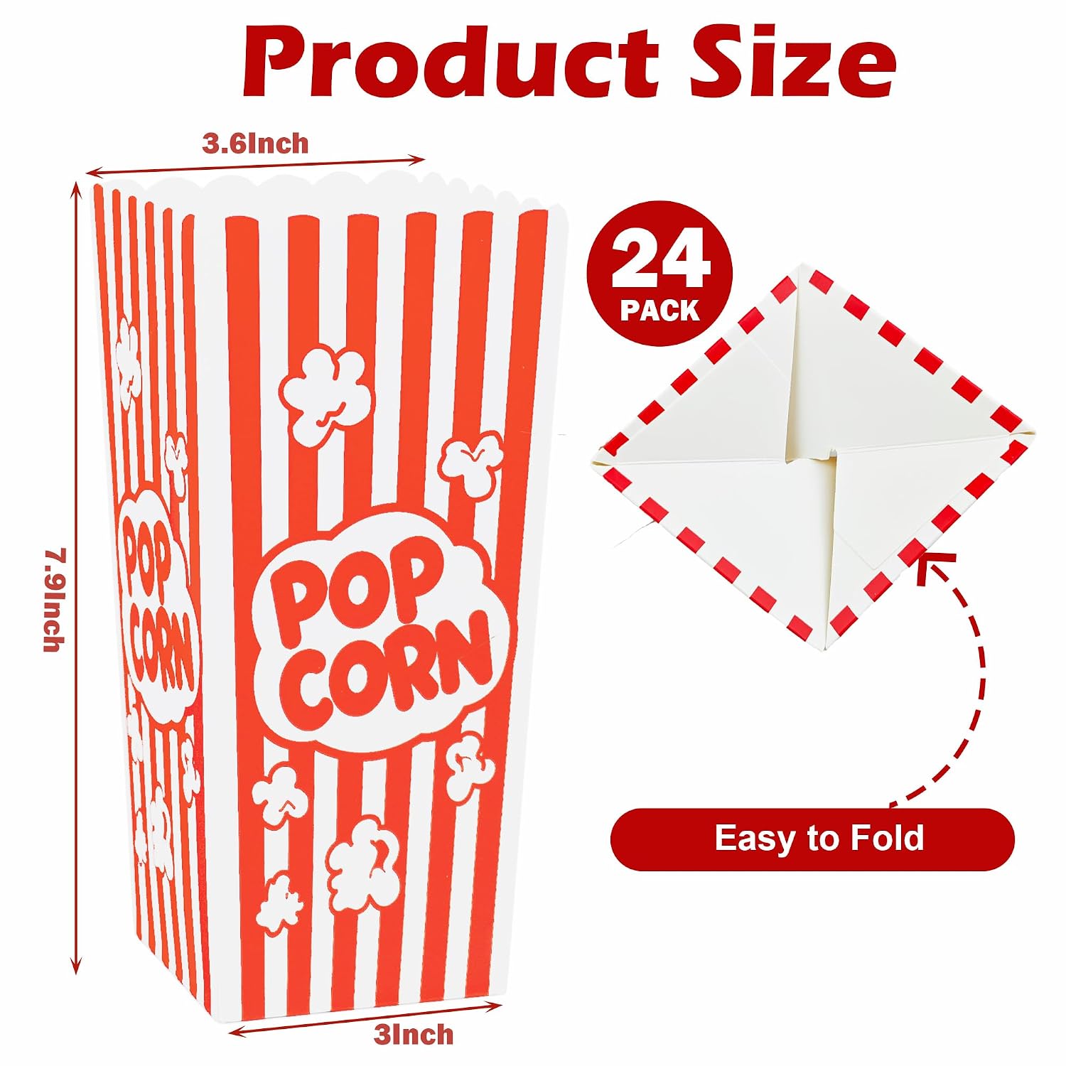 Homrelaxy 24 Pcs Popcorn Boxes, 7.9" Tall and 3.6" Square Large Capacity Popcorn Containers Buckets for Pop Corn Machine, Movie Night, Cinema, Carnival, Party, Concessions - Image 2