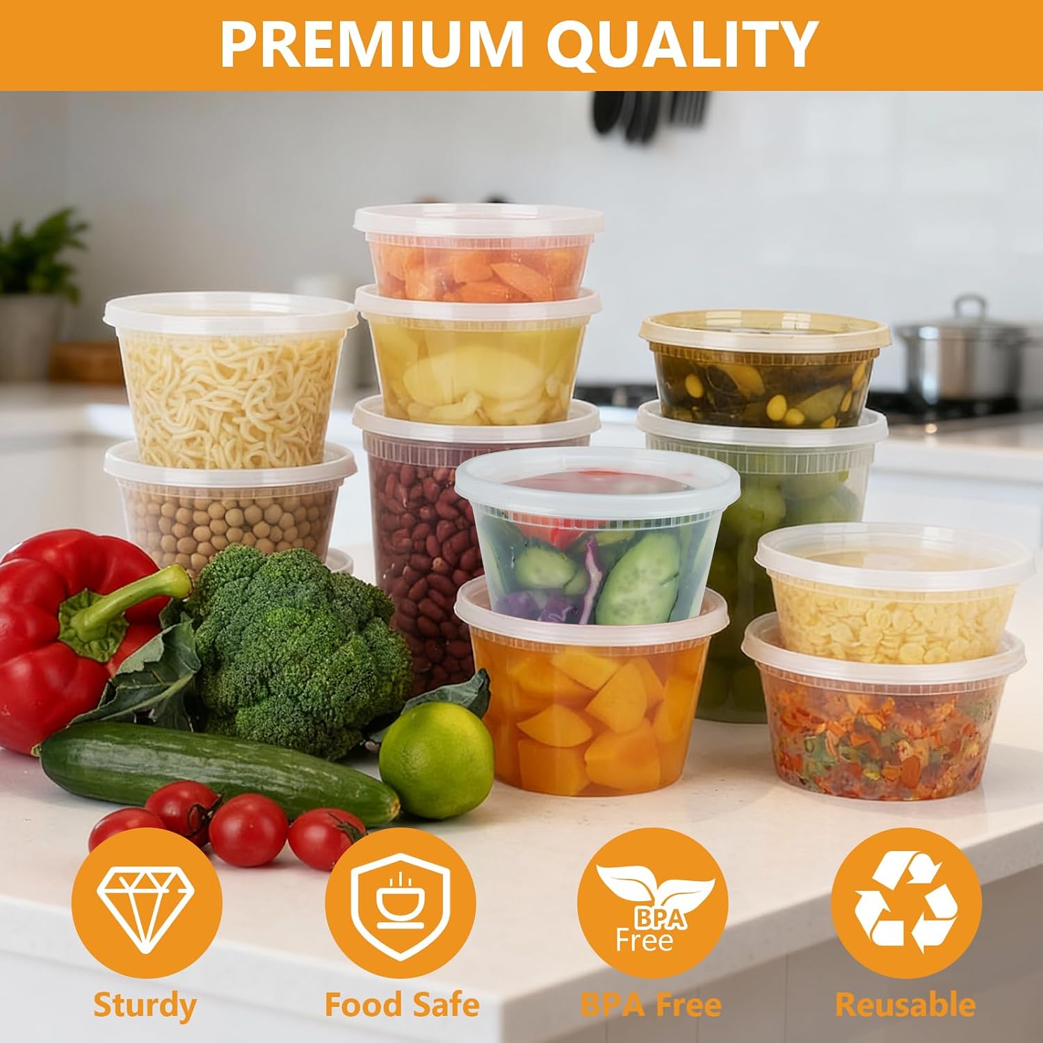 NESCCI 72 Sets (144-Piece) Deli Containers with Lids, 32/16/8 oz X 24 Set Each, Leak-Proof & BPA Free Airtight Takeout Plastic Food Storage Containers for Soup, Meal Prep,Microwave/Freezer Safe - Image 5