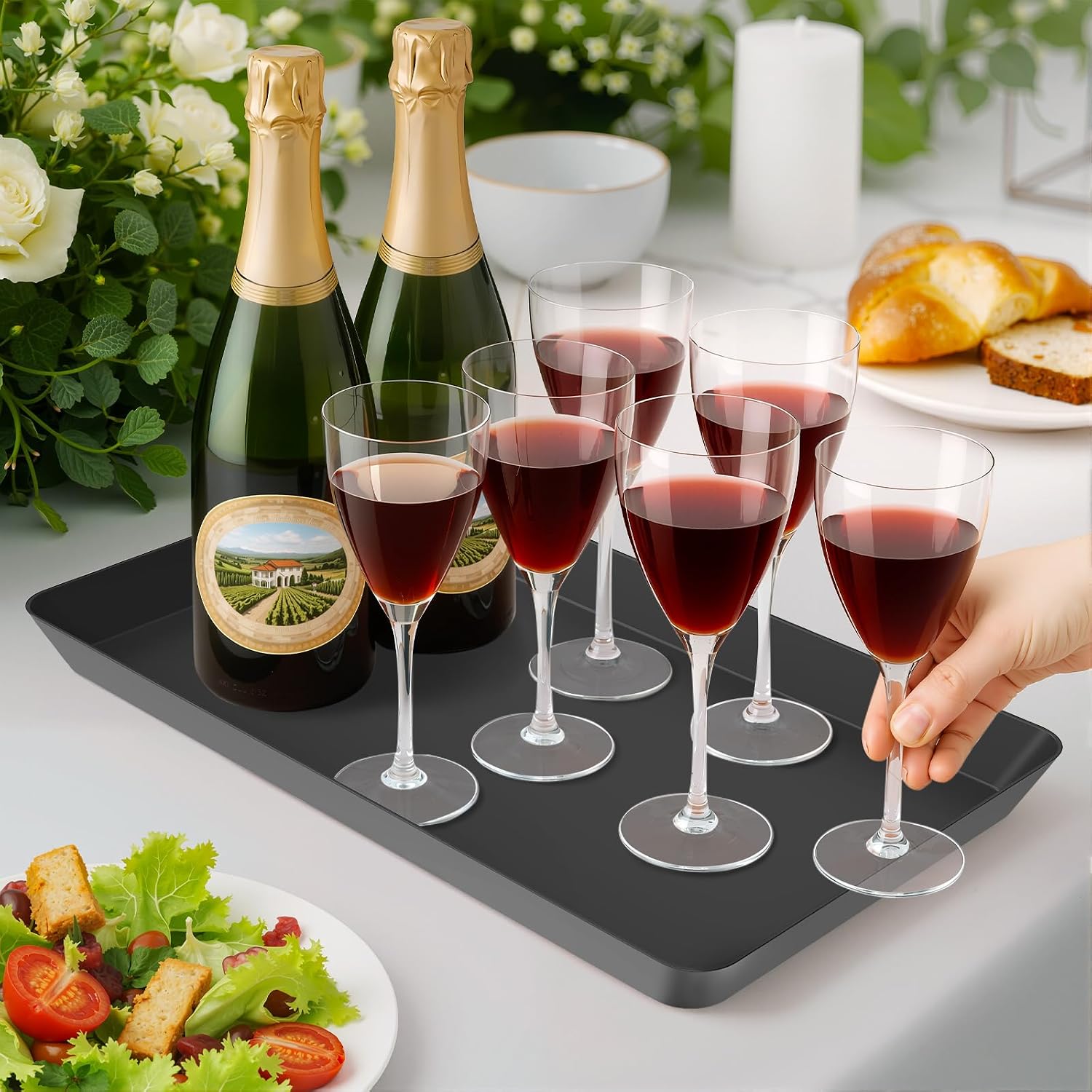 WOWBOX 4 pcs Serving Tray for Entertaining, Serving Platters for Snacks, Fruit, Cookies, Dessert, Reusable Plastic Trays for Serving Food and Pantry Organization in Kitchen & for Parties, (Black) - Image 6