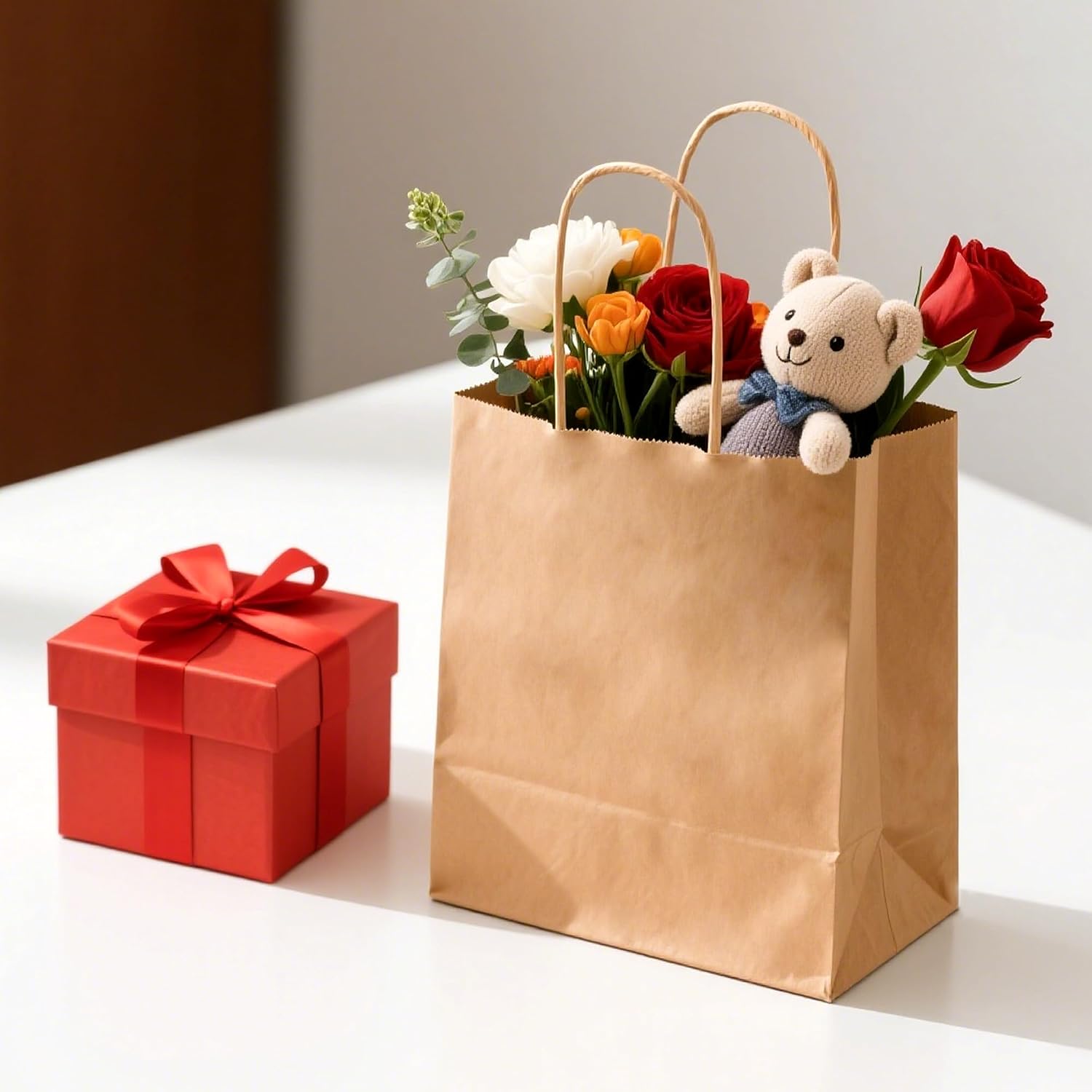 METAPRINT Brown Paper Gift Bags with Handles in Bulk, 100pcs Kraft Paper Bags 8x4.5x10.8 inch, Recyclable Shopping Bags for Retail, Grocery, Party Favors, Wedding - Image 7