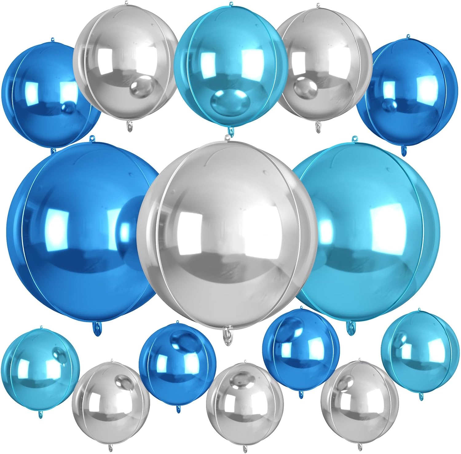 15 Pcs Blue and Silver Round Foil Balloons, 22/15/10 Inch 4D Ball Balloons Blue Silver Ball Balloon for Birthday Wedding Anniversary Baby Shower Party Graduation Decorations