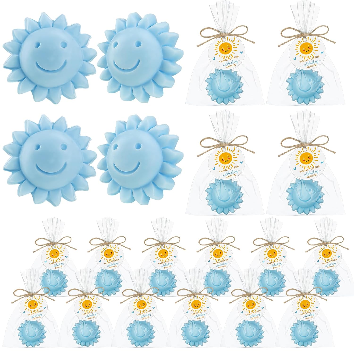 Demissle 40 Pcs Sunflower Soap Here Comes the Son Baby Shower Favors Mini Sun Soap Party Favors Handmade Gifts with Thank You Card for Guest Wedding Baby Shower Birthday Party (Blue)