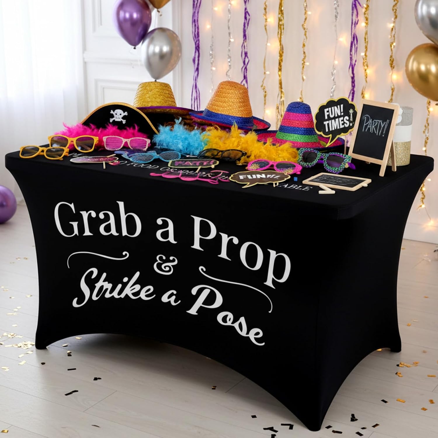 Gilprop Photo Booth Table Cloth Photo Booth Props Accessories Rectangle Tight Table Background for Indoor Outdoor Party Photography Decoration Graduation Wedding Birthday Bachelorette(Classic,4ft) - Image 2