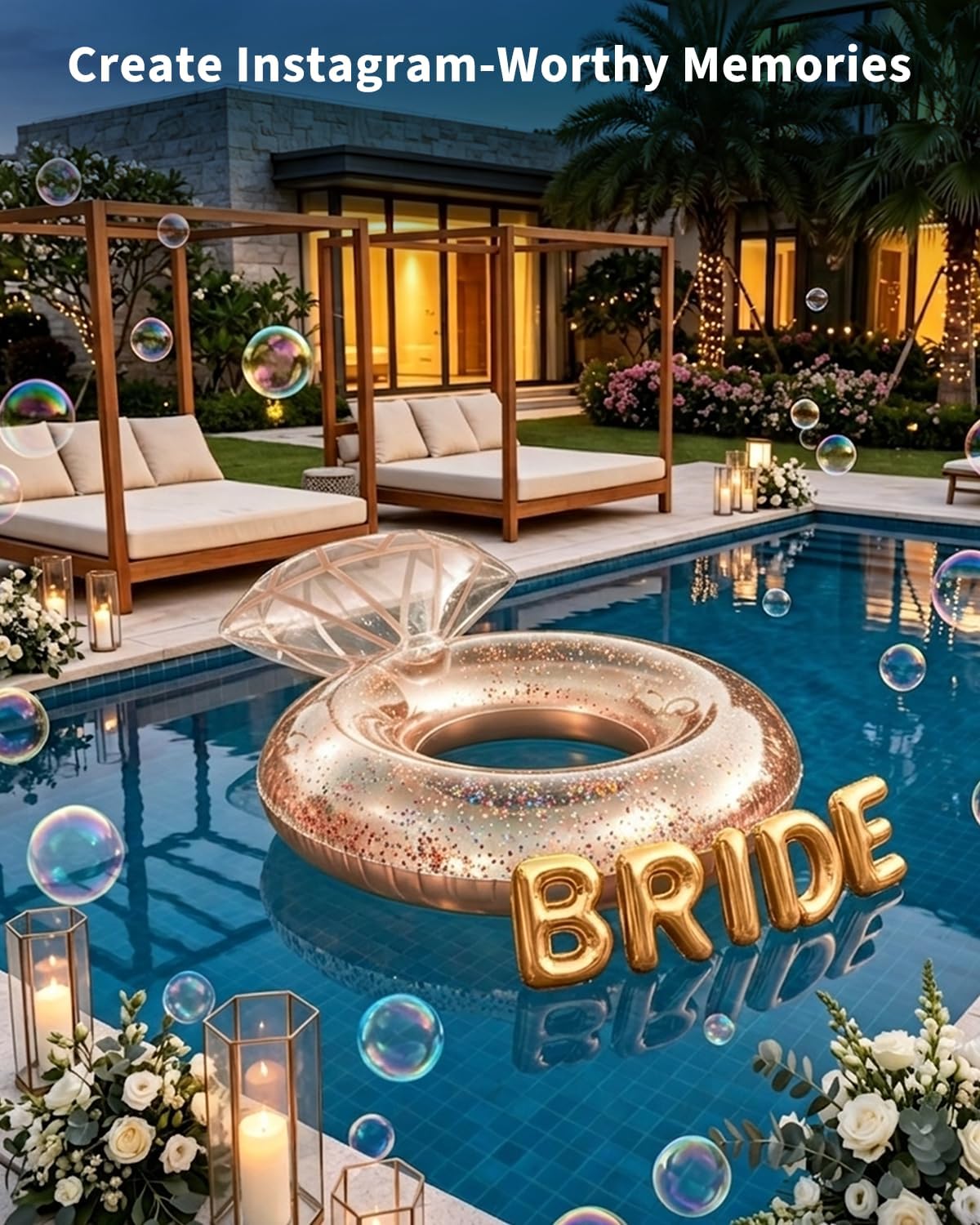 Bachelorette Pool Floats Adult, Inflatable Dimond Bride Ring Pool Float for Bachelorette Party, Engagement Party Decorations Swim Tube Favors for Beach Lake Wedding Decor Fun Toy Gifts - Image 7