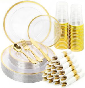 350pcs Plastic Dinnerware Set Clear...