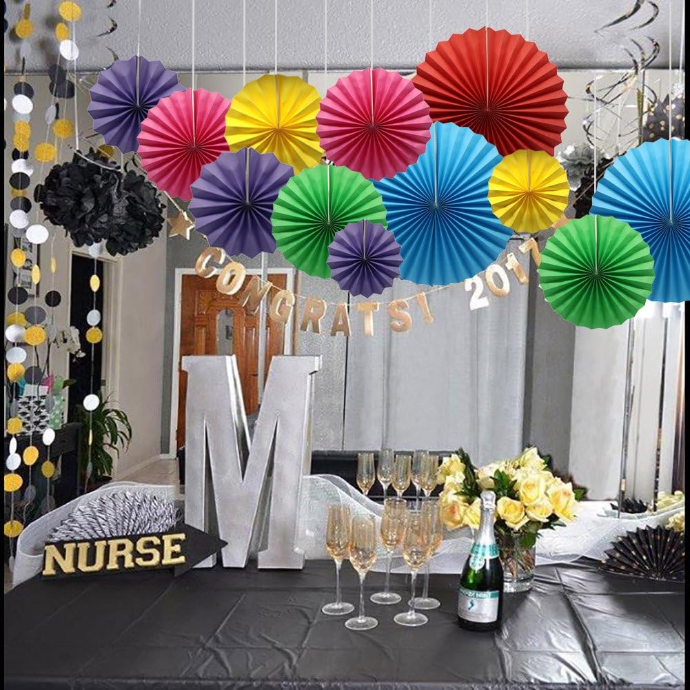 6 Pack Colorful Hanging Paper Fans, Round Pattern Paper Garlands Vibrant Fiesta Pinwheels for Birthday, Back to School Classroom Decor, Baby Shower, Graduation, Wedding Holiday Celebrations - Image 7