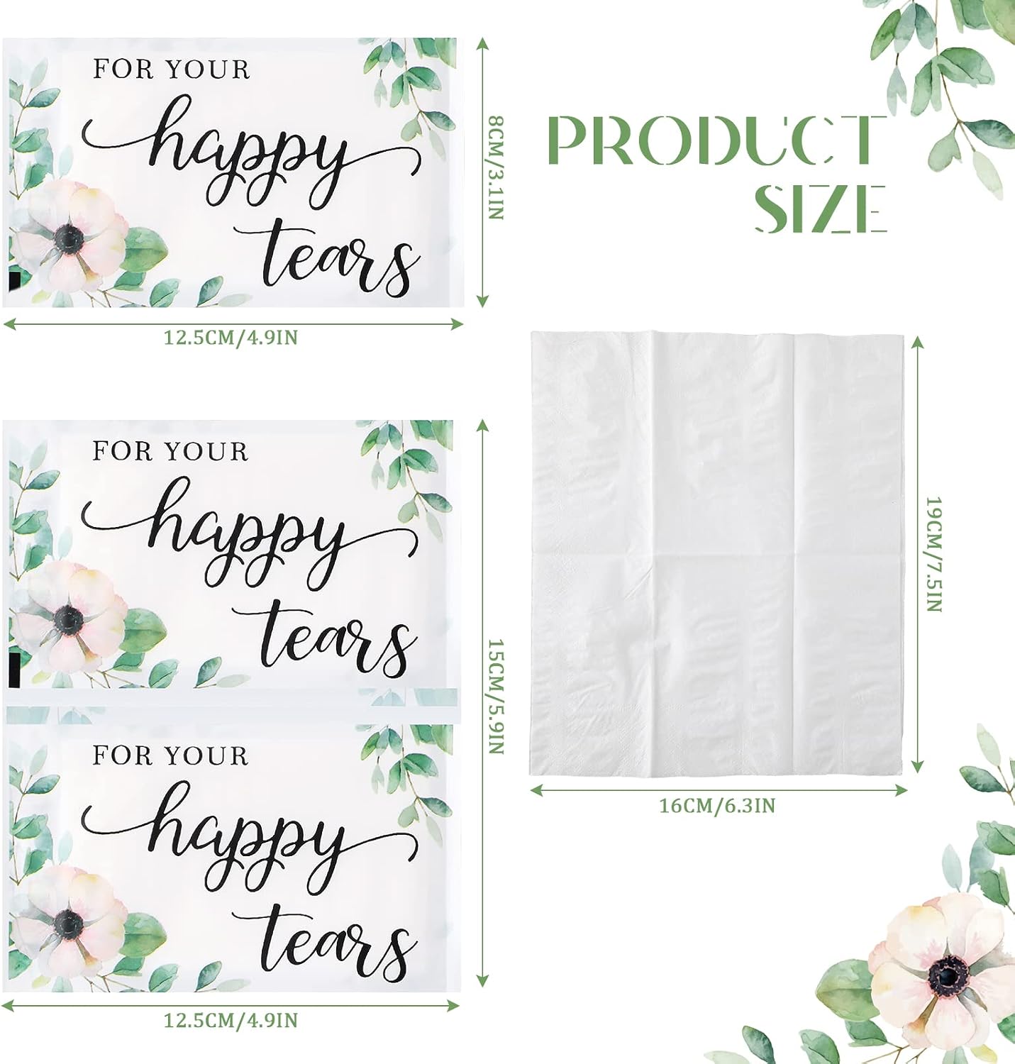 Yinder 60 Bulk Happy Tears Tissue Packs for Wedding 3 Ply Pocket Size Tissues Packs for Guests Facial Individual Wedding Favors Party Supplies Travel Graduation Celebration(Green Flower) - Image 4