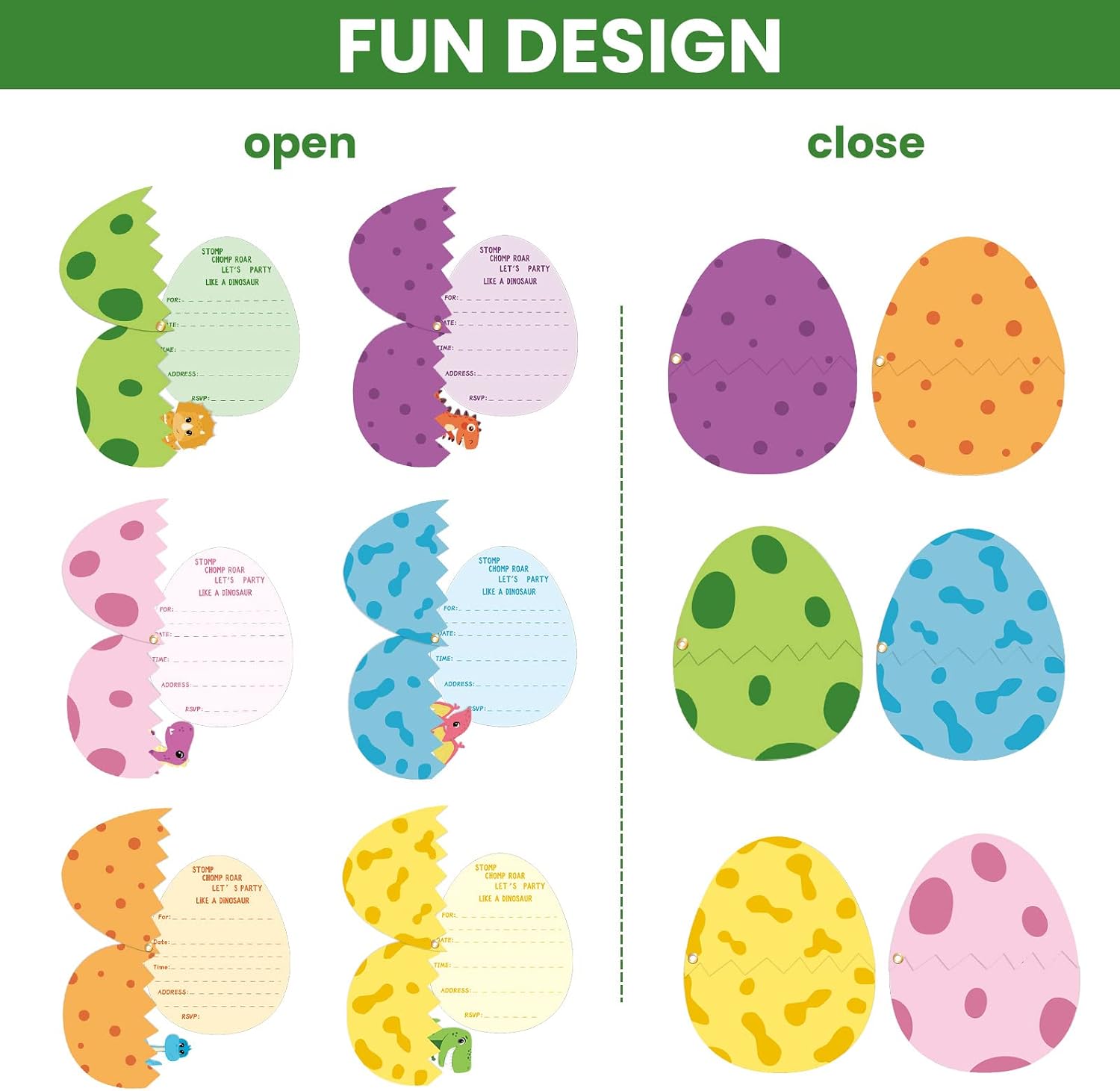 24 Pack Dinosaur Birthday Party Invitations Cards with Envelopes Dinosaur Party Supplies Fill In Birthday Dino Eggs Invite Cards Stickers for Kids Boys Girls Dinosaur Birthday Party Decorations Favor - Image 2
