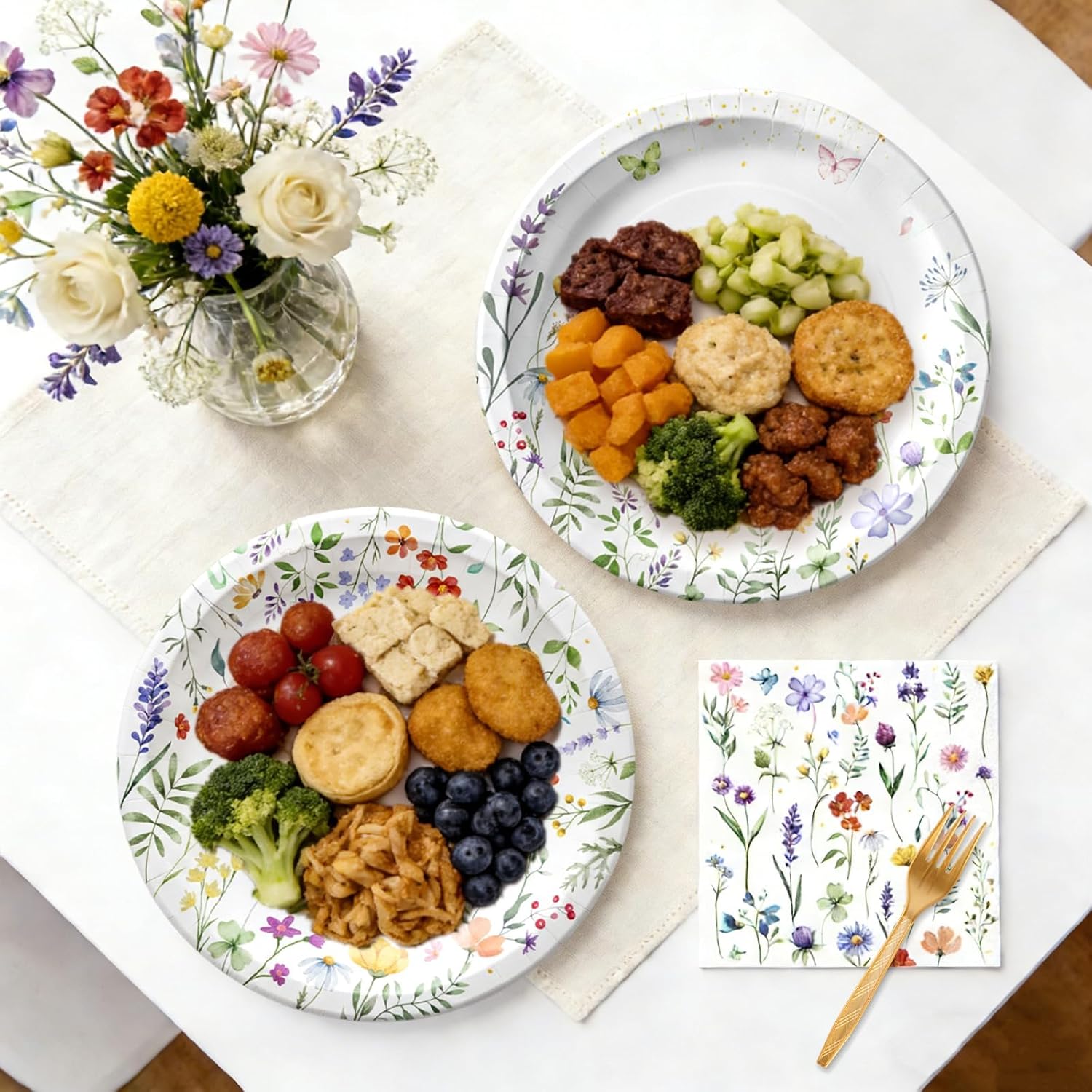 75Pcs Wildflower Plates and Napkins Party Supplies, Floral Paper Plates Wildflower Mother's Day Decorations Flower Party Plates Set for Spring Birthday Bridal Shower Tea Garden Party Decor, Serves 25 - Image 2