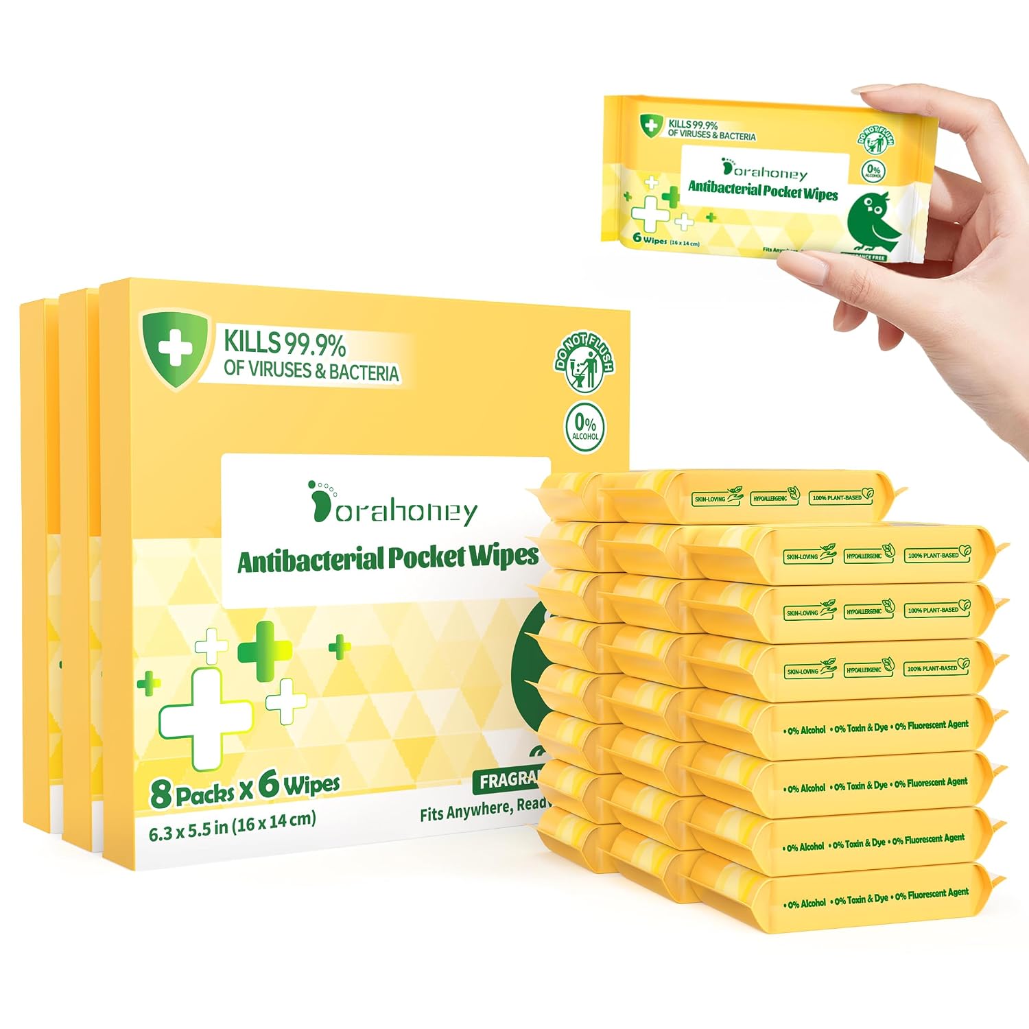 Mini Antibacterial Wet Wipes, 99% Water Hand Sanitizer Travel Wipes, Safe for Sensitive Skin & Hypoallergenic Hand Sanitizing Pocket Wipes, 144 Count (24 Packs of 6)