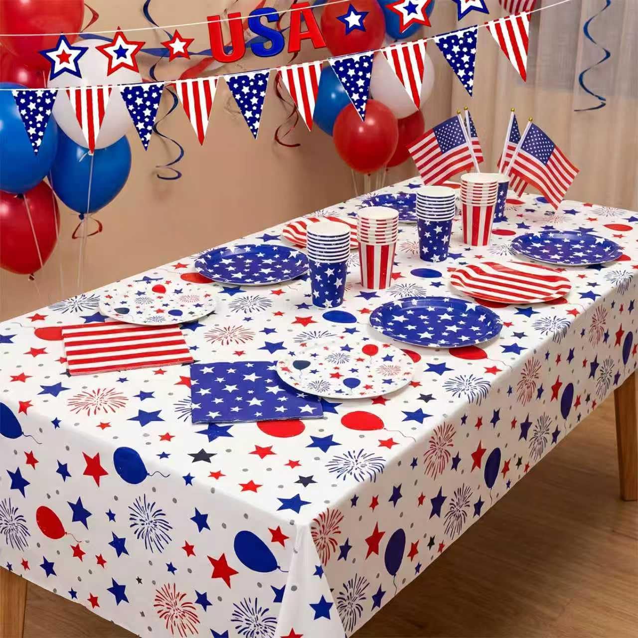 100Pcs 4th of July Decorations,Patriotic Theme Kit for Independence & Election Day Decorations Red White Blue 4th of July Banner Tablecloth Patriotic Plates Napkins Cups Fourth of July Party Supplies - Image 3