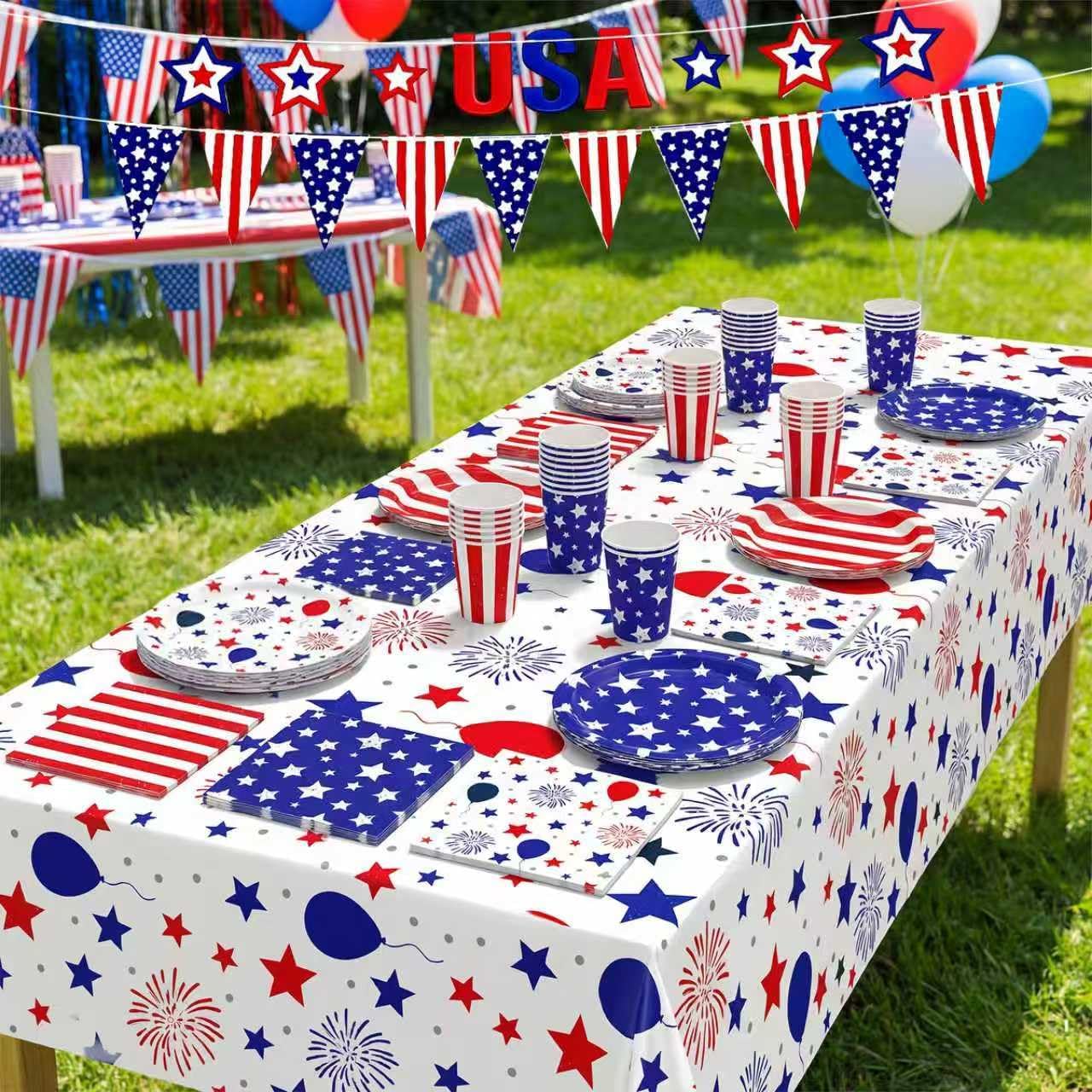 100Pcs 4th of July Decorations,Patriotic Theme Kit for Independence & Election Day Decorations Red White Blue 4th of July Banner Tablecloth Patriotic Plates Napkins Cups Fourth of July Party Supplies - Image 5