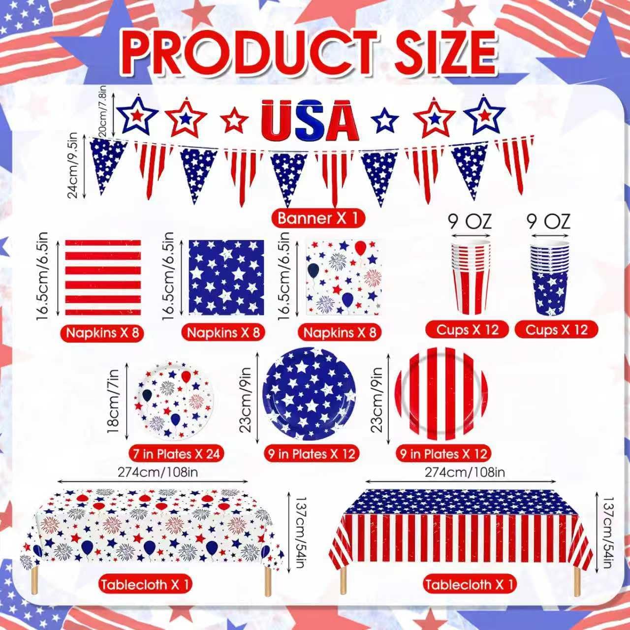 100Pcs 4th of July Decorations,Patriotic Theme Kit for Independence & Election Day Decorations Red White Blue 4th of July Banner Tablecloth Patriotic Plates Napkins Cups Fourth of July Party Supplies - Image 2