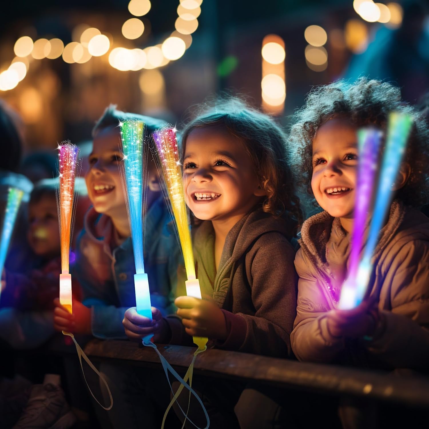 SHQDD 28 PCS Glow Fiber Wands Sticks, LED Light Wands, Glow in The Dark Party Supplies, Fiber Optic Wands, LED Flashing Sticks, Fiber Optic Light Wand Stick for July 4th Party, Wedding, Halloween - Image 2