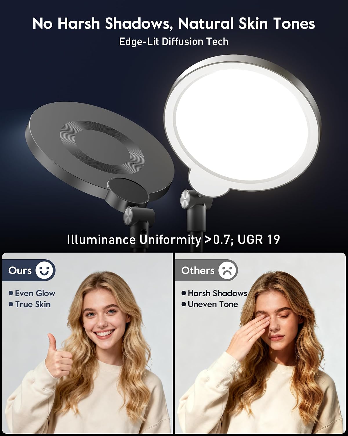 Dimmable Ring Light with Stand for Desk, Adjustable Desk Light for Video Recording, 30 Light Modes Video Conference Lighting, Zoom Lighting for Computer, Webcam, Podcast, Calls, Home Office, CRI 97.8 - Image 3