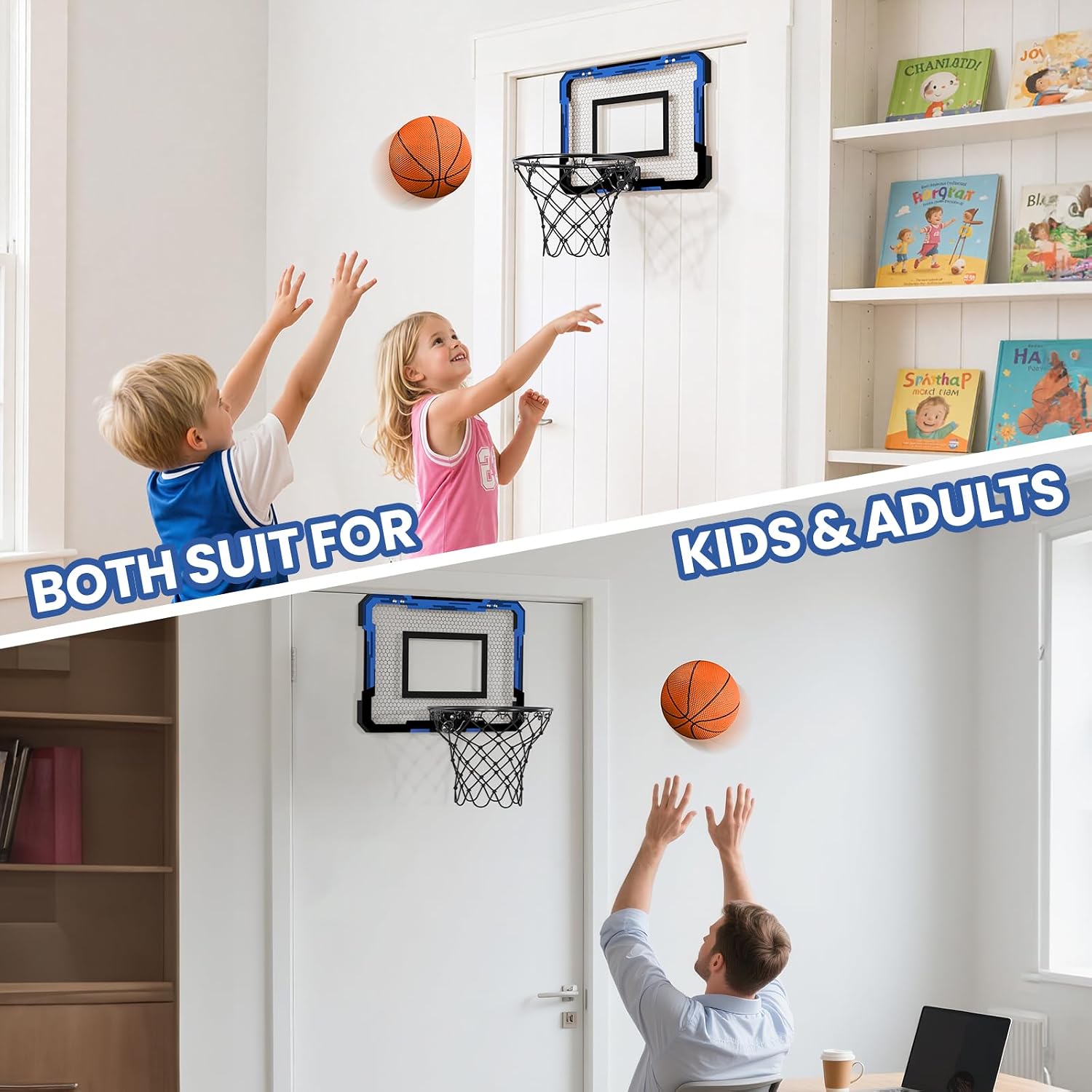 QDRAGON Mini Basketball Hoop, Over The Door Indoor, with 3 Balls/Inflator/Breakaway Rim, Basketball Toy Gifts for Kids and Adults, Suit for Bedroom/Office/Outdoor, Blue Hoop - Image 7