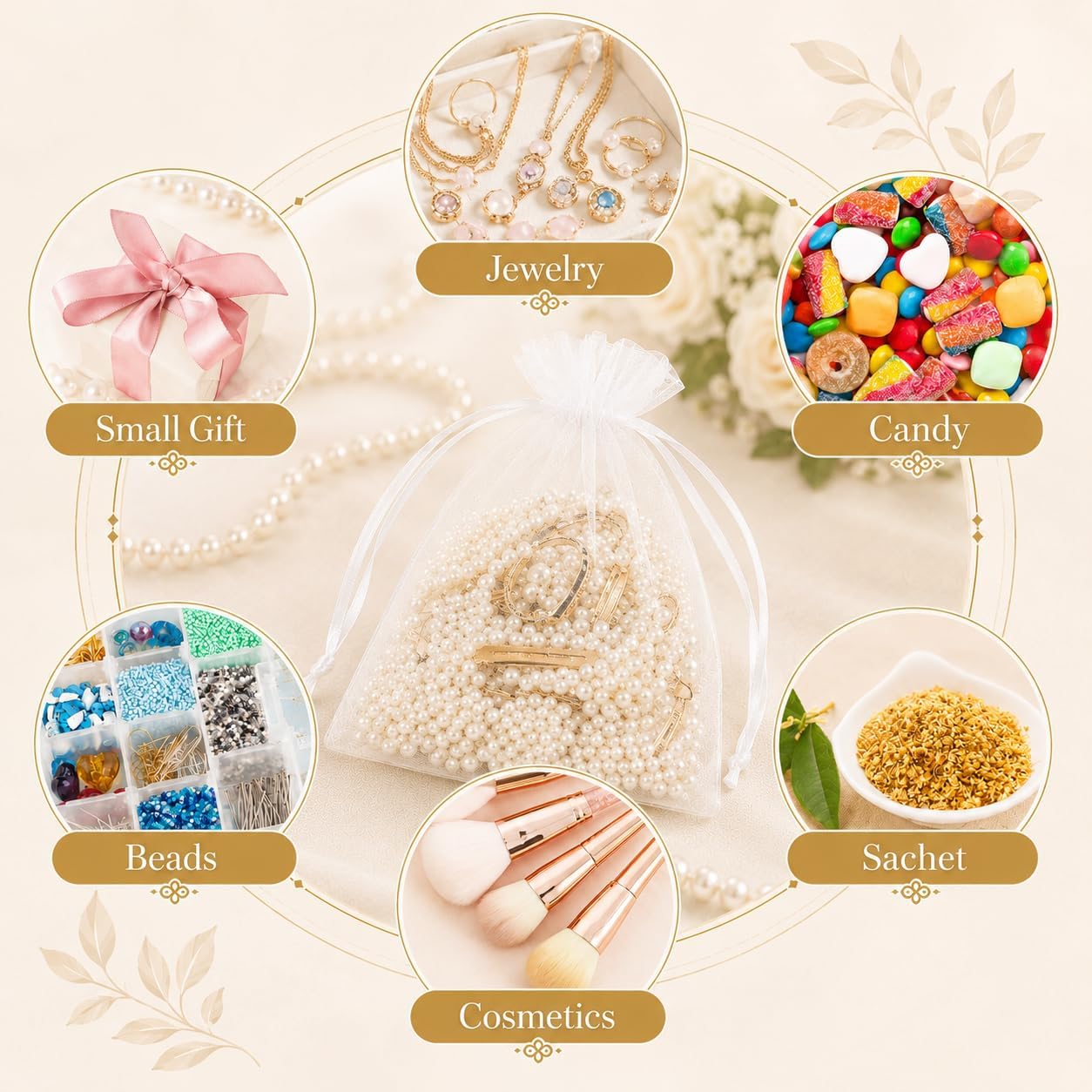 ANZNKU 50 Pack Organza Bags 5 x 7 in White Small Mesh Gift Bags Bulk Drawstring for Wedding Party Favors, Little Goodie Bag for Candy Jewelry Soap Makeup, Treat Sachet Pouch for Baby Shower Graduation - Image 5