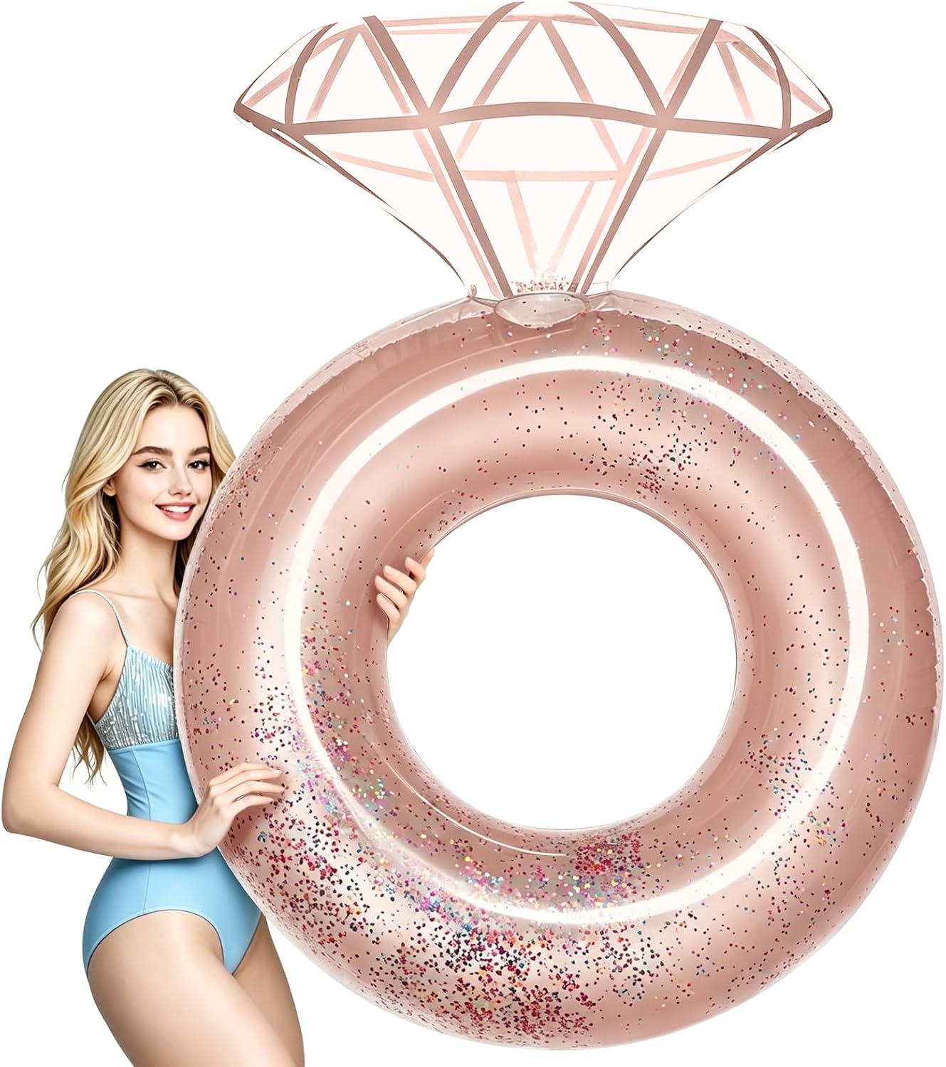 Bachelorette Pool Floats Adult, Inflatable Dimond Bride Ring Pool Float for Bachelorette Party, Engagement Party Decorations Swim Tube Favors for Beach Lake Wedding Decor Fun Toy Gifts