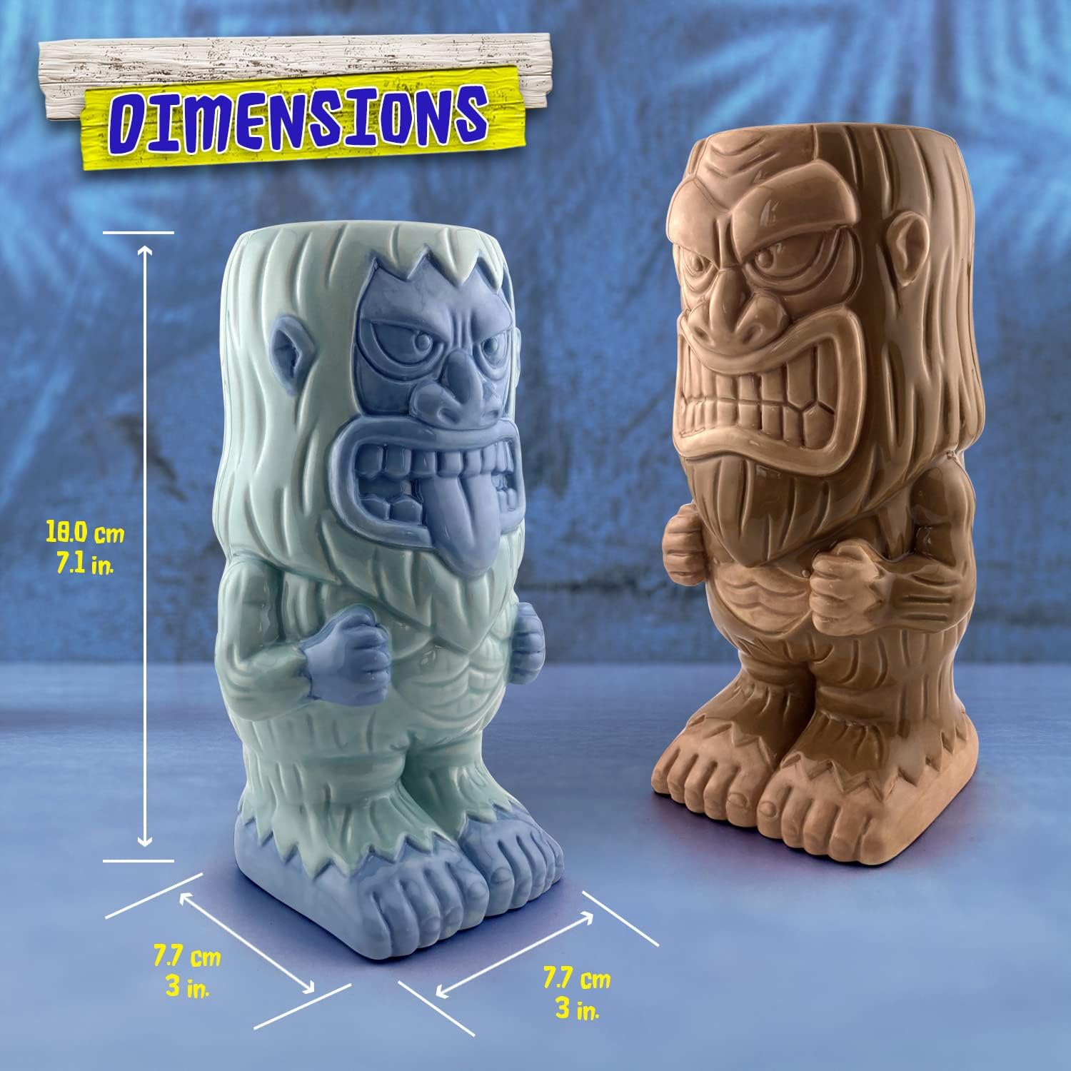 Tiki Mug Set Bigfoot and Yeti Ceramic Mugs, Set of 2 - Mythical Collectible Tiki Cups - Tumbler Coffee Mugs, Tropical Drinkware For Home Kitchen - Each Mug Holds 20 Ounces - Image 3