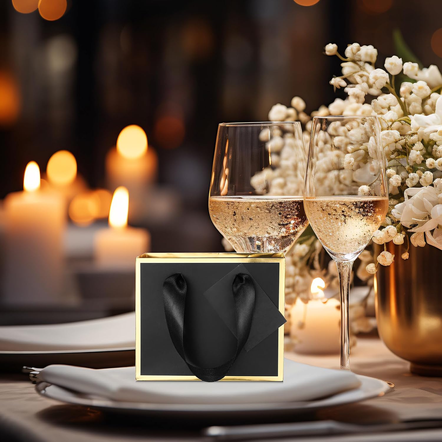 Yeaqee 50 Pcs Mini Metallic Paper Gift Bags with Handle 4.75x2.25x4'' Small Gift Bag DIY Tag Thank You Party Favor for Summer Wedding Baby Shower Birthday Back to School Jewelry (Black,Gold) - Image 7