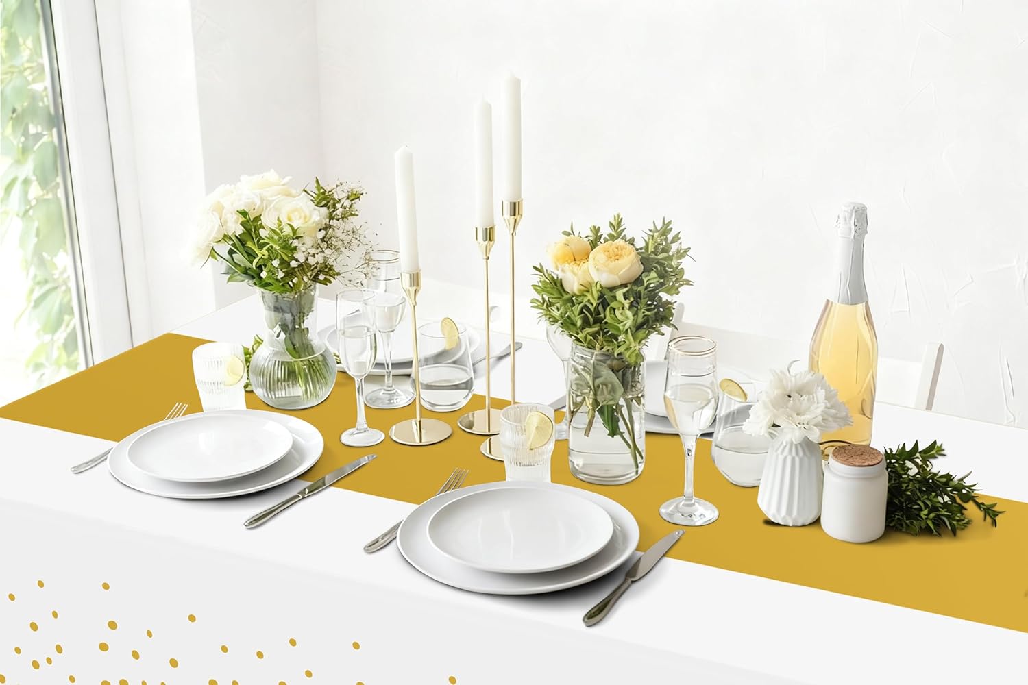 Smiry Plastic Table Cloth Disposable 3 Pack, 54 x 108 Inch Rectangle Waterproof Tablecloth, Printed Gold Table Runner Style for Birthday Weeding, Party Decorations, Leakproof & Sturdy, White and Gold - Image 5