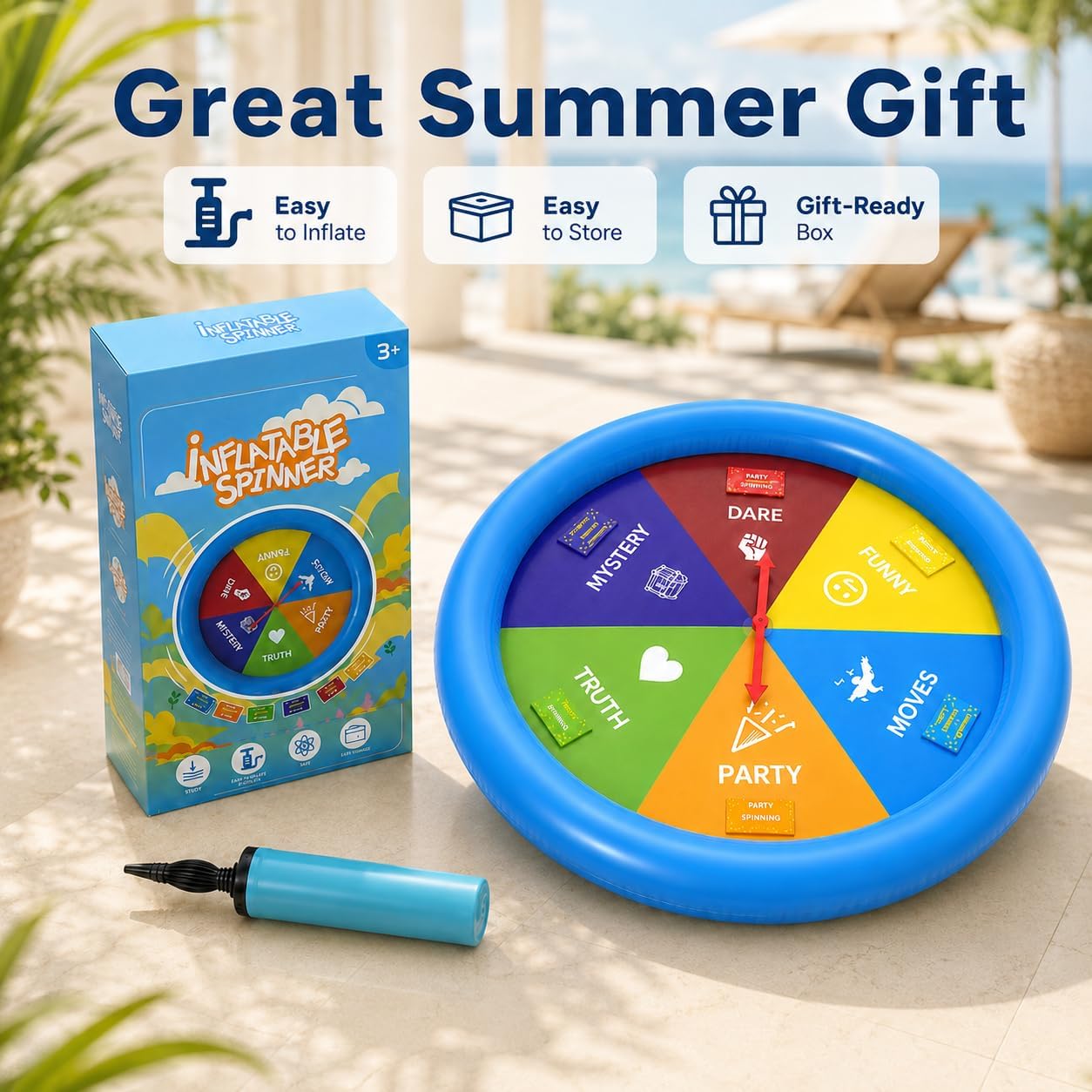 Inflatable Pool Party Game Table with Waterproof Silly Challenge Cards & Spinner, Floating Pool Game Toys for Teens Adults Family, Summer Pool Accessories for Backyard Beach Party - Image 9