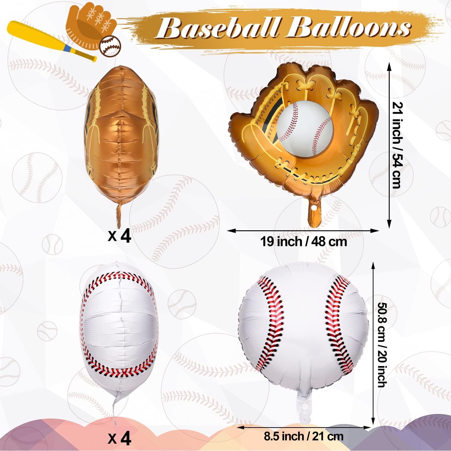 Skylety 8 Pcs Baseball Balloons Baseball Foil Glove Balloon Birthday Party Decorations 18'' Sports Themed Team Coach Stadium Photos Backdrop Senior Night Summer Party Decorations Supplies - Image 3