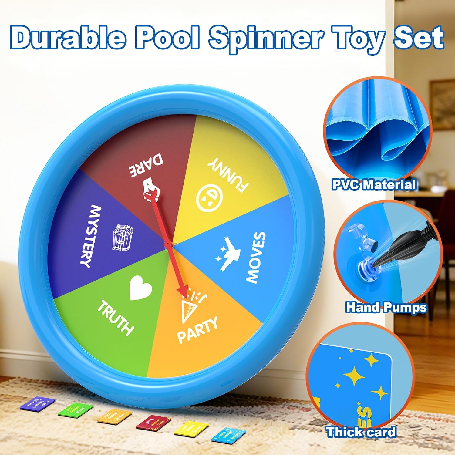 Inflatable Pool Party Game Table with Waterproof Silly Challenge Cards & Spinner, Floating Pool Game Toys for Teens Adults Family, Summer Pool Accessories for Backyard Beach Party - Image 7