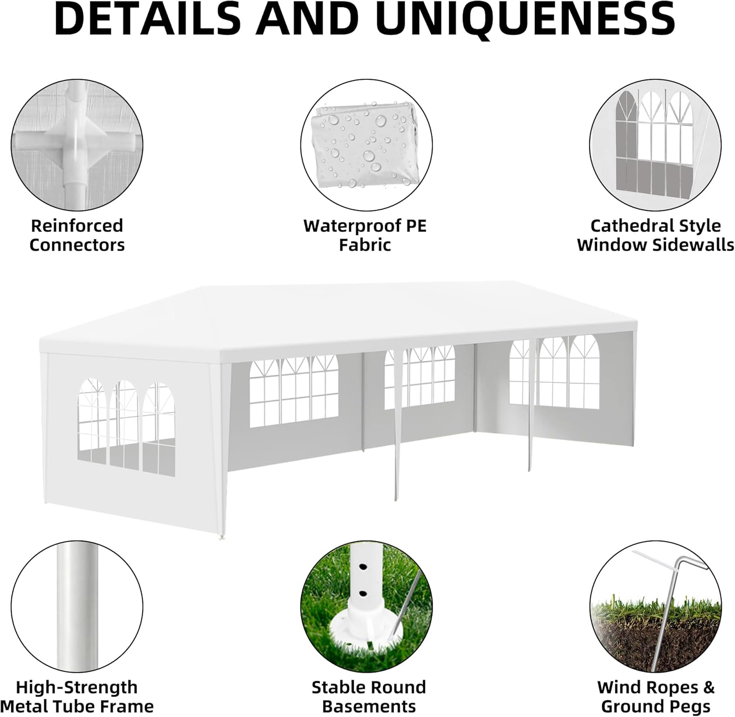 Outdoor 10' x 30' White Party Canopy Tent with 8 Removable Sidewalls, Party Shade Shelter Feet Tent with Transparent Windows for Backyard,BBQ, Weddings, Gatherings, Events (White, 3 * 9) - Image 5