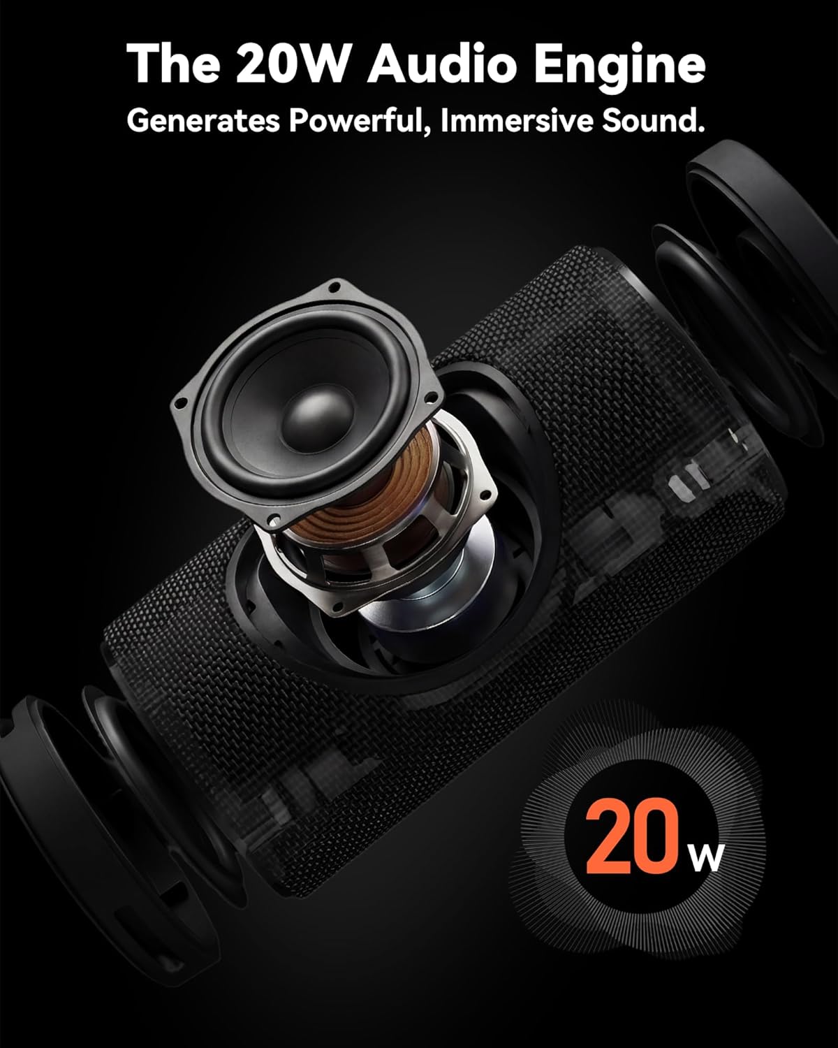 BassBloom Roar 3 Portable Bluetooth Speaker,20W Powerful Sound with JIKE Bass,IPX6 Waterproof,24H Playtime,Bluetooth 5.4,RGB Lights,Wireless TWS Pairing,Outdoor for Camping and Beach (Black) - Image 3