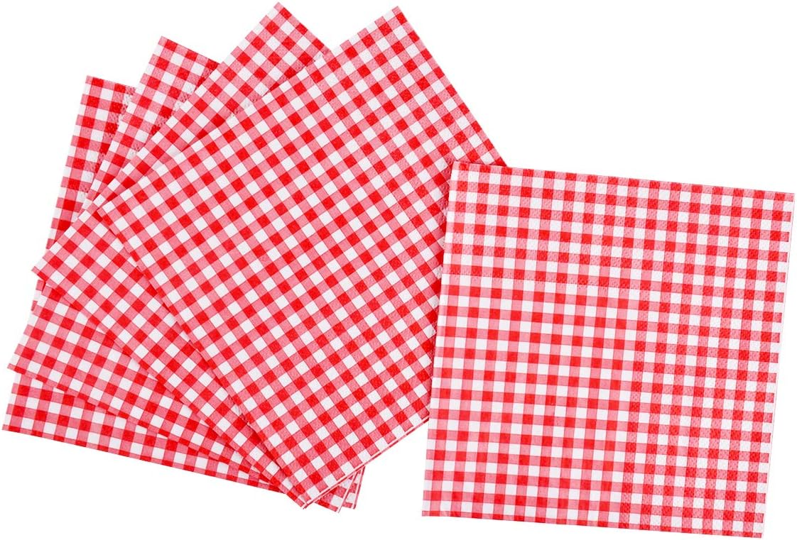 Gatherfun Gingham Red and White Party Supplies Disposable Paper Plates Napkins Cups Knives Spoons Forks Tablecloth Banner for Birthday Party Family Dinner Picnic Barbecue Mother's Day Party, Serve 25 - Image 6