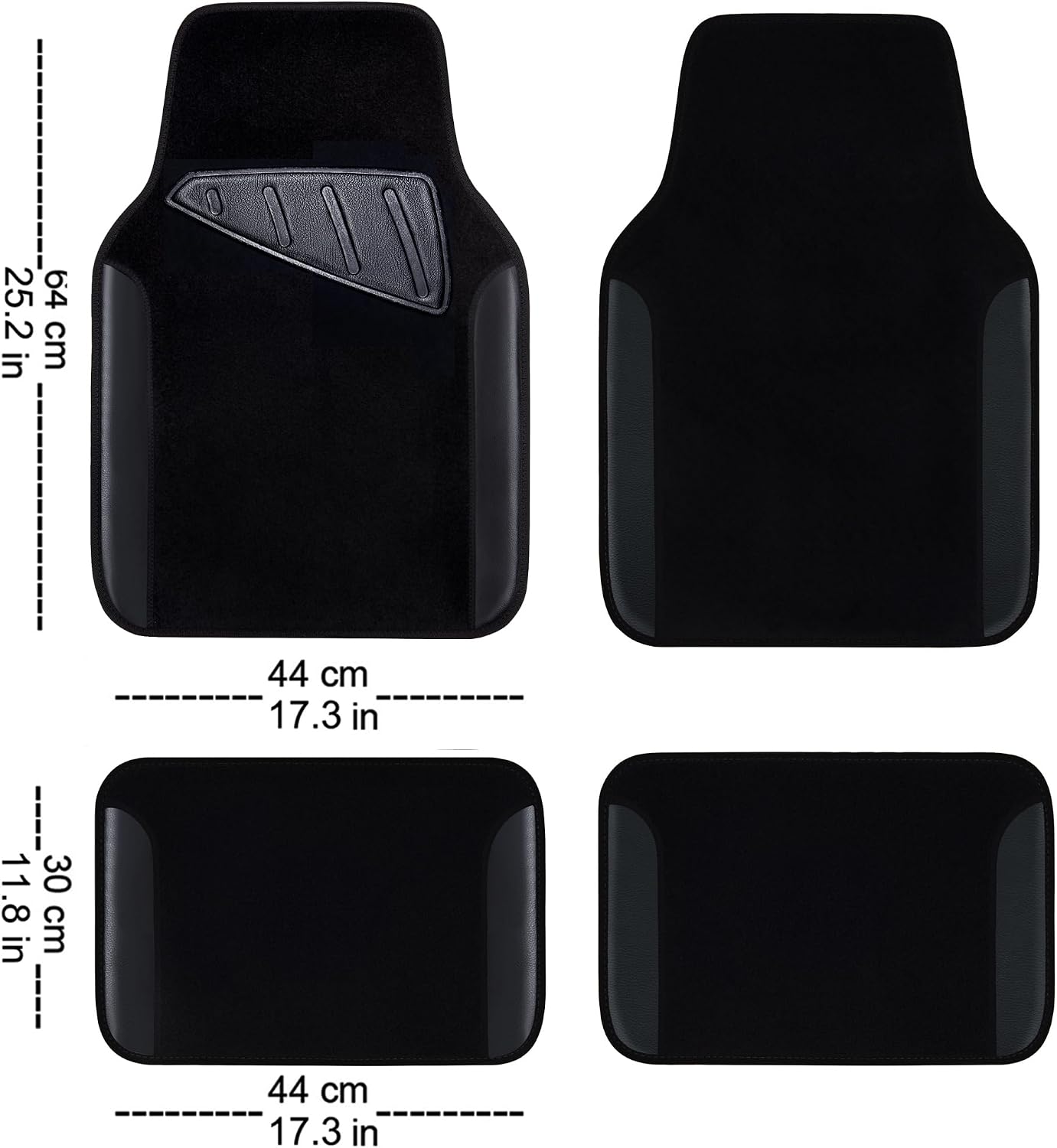 CAR PASS Waterproof Universal Fit Car Floor Mats, Faux Leather Car Carpet Mats, Black Car Mats with Anti-Slip Nibbs Backing & Driver Heel Pad Fit for SUV,Vans,sedans, Trucks,Set of 4pcs(All Black) - Image 2