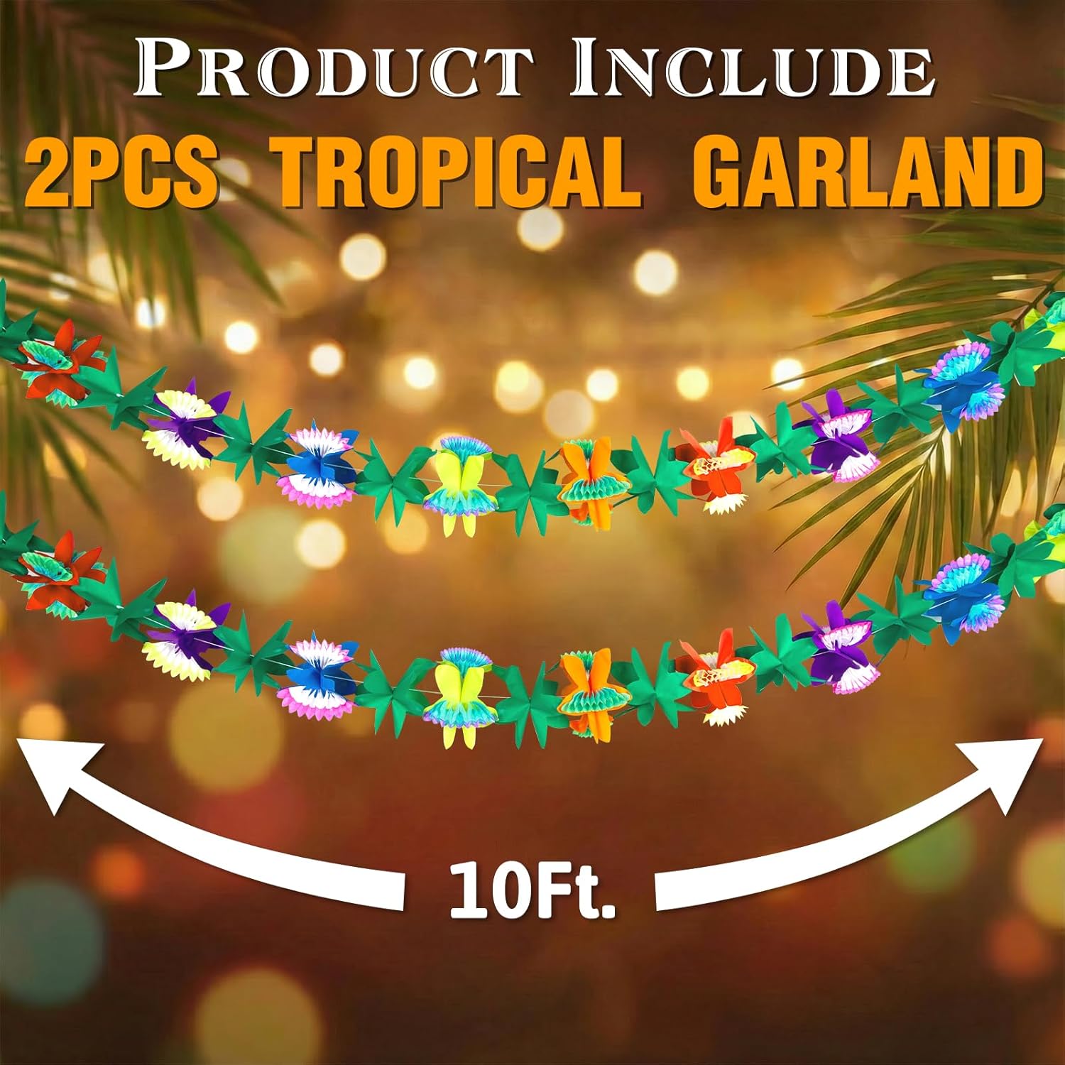 FUTUREPLUSX 2 Pack Tropical Garland Party Decorations, 20ft Multicolored Tissue Paper Hibiscus Flower Summer Banner for Beach Theme Luau Hawaiian Party Supplies Jungle Birthday Decor - Image 7