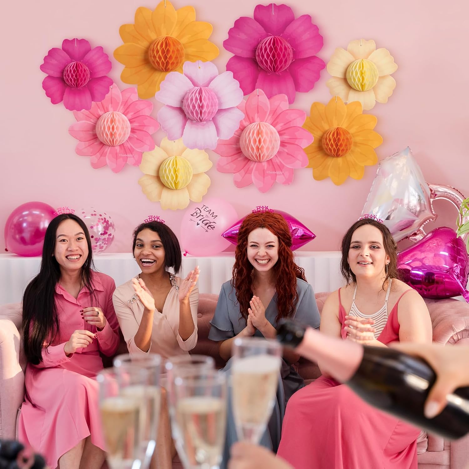 Paper Jazz Hanging Paper Flower Sunflower Honeycomb Party Decoration Pink Orange Spring Garden Themed Summer Party Supplies Large Paper Flower for Wall for Tea Party Baby Shower Wedding. - Image 8