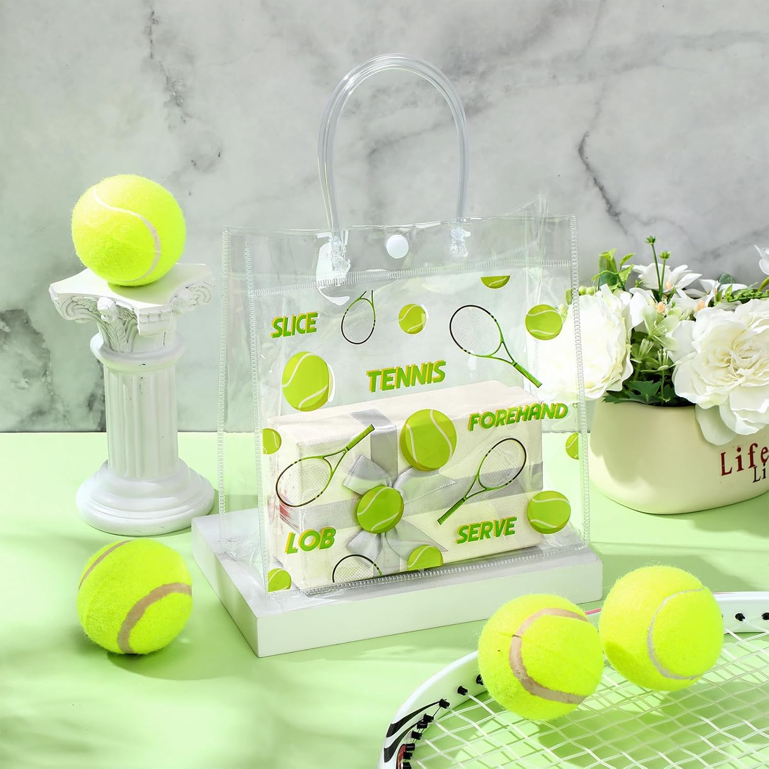 Aliceset 20 Pcs Tennis Party Favor Bags with Handles Tennis Themed Candy Treat Bags Sport Party Goodies for Team Snack Wrapping Birthday Decoration, 8 x 8 x 3.15 Inch - Image 3