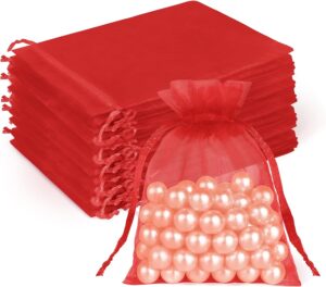 Crweety 50 Pcs Red Organza Bags 3&#...