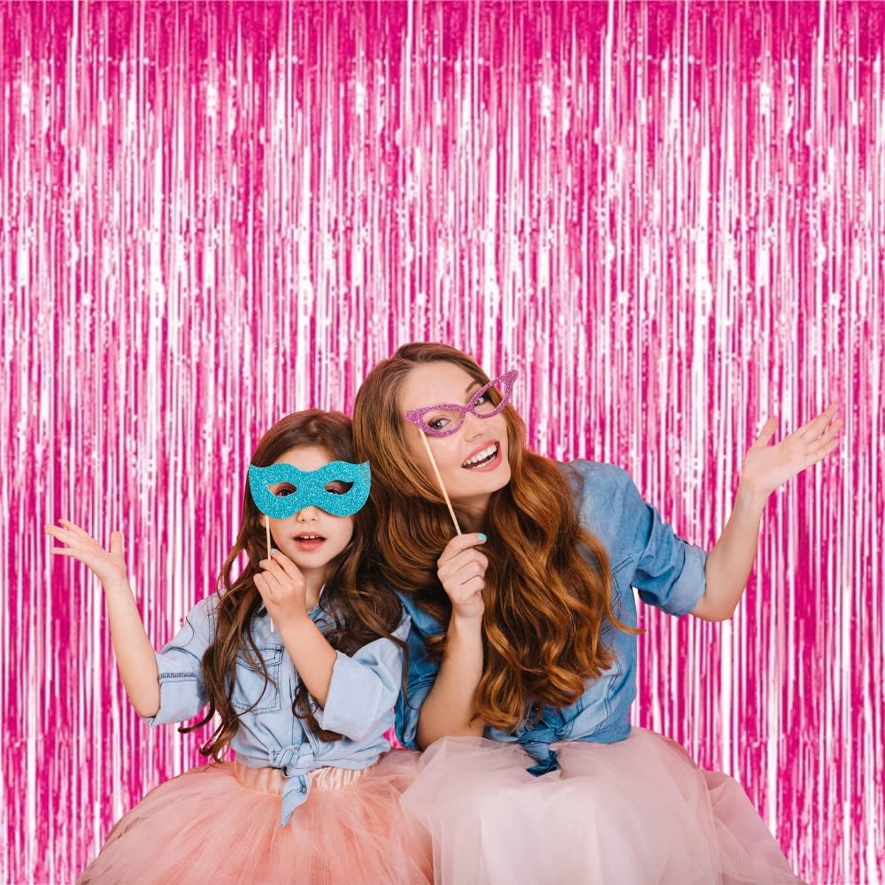 GOER 3.2 ft x 9.85 ft Metallic Tinsel Foil Fringe Curtains Party Photo Backdrop Party Streamers for Galentines Day, Birthday, Graduation, New Year Eve Decorations Wedding Decor (1 Pack, Hot Pink) - Image 5