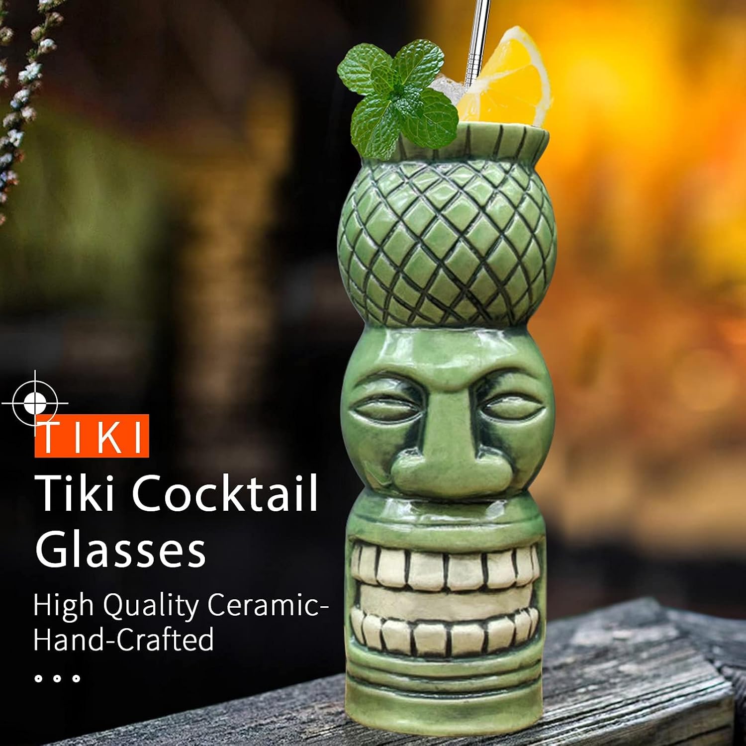 SuproBarware Tiki Glasses for Cocktails Mugs Set of 4 Ceramic Party Cups Bar Decor Creative Large Hawaiian Drinking Bar Decorations Vintage Tropical Drinkware Barware 4 Packs - Image 4