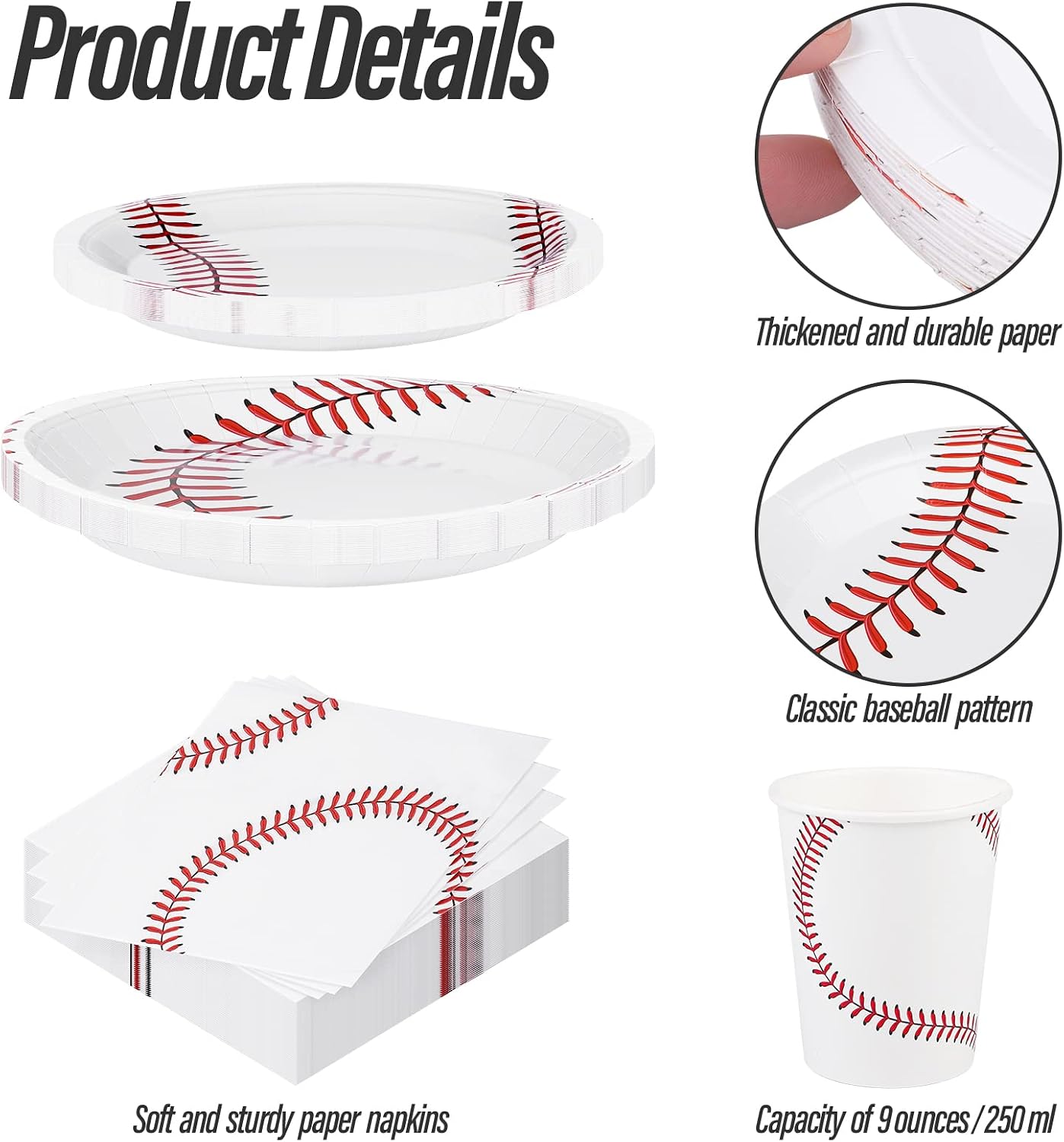 ADXCO 120 Pieces Baseball Party Supplies Tableware Set Disposable Paper Plates Napkins Cups 7 Inch 9 Inch Birthday Favors Decorations for Sport Themed Party Serves 24 - Image 3