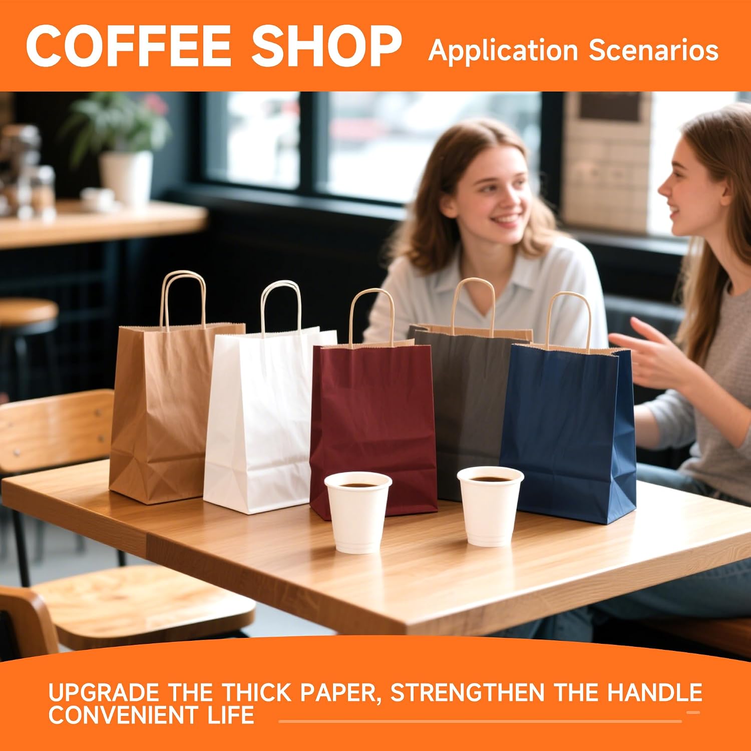 METAPRINT Brown Paper Gift Bags with Handles in Bulk, 100pcs Kraft Paper Bags 8x4.5x10.8 inch, Recyclable Shopping Bags for Retail, Grocery, Party Favors, Wedding - Image 6