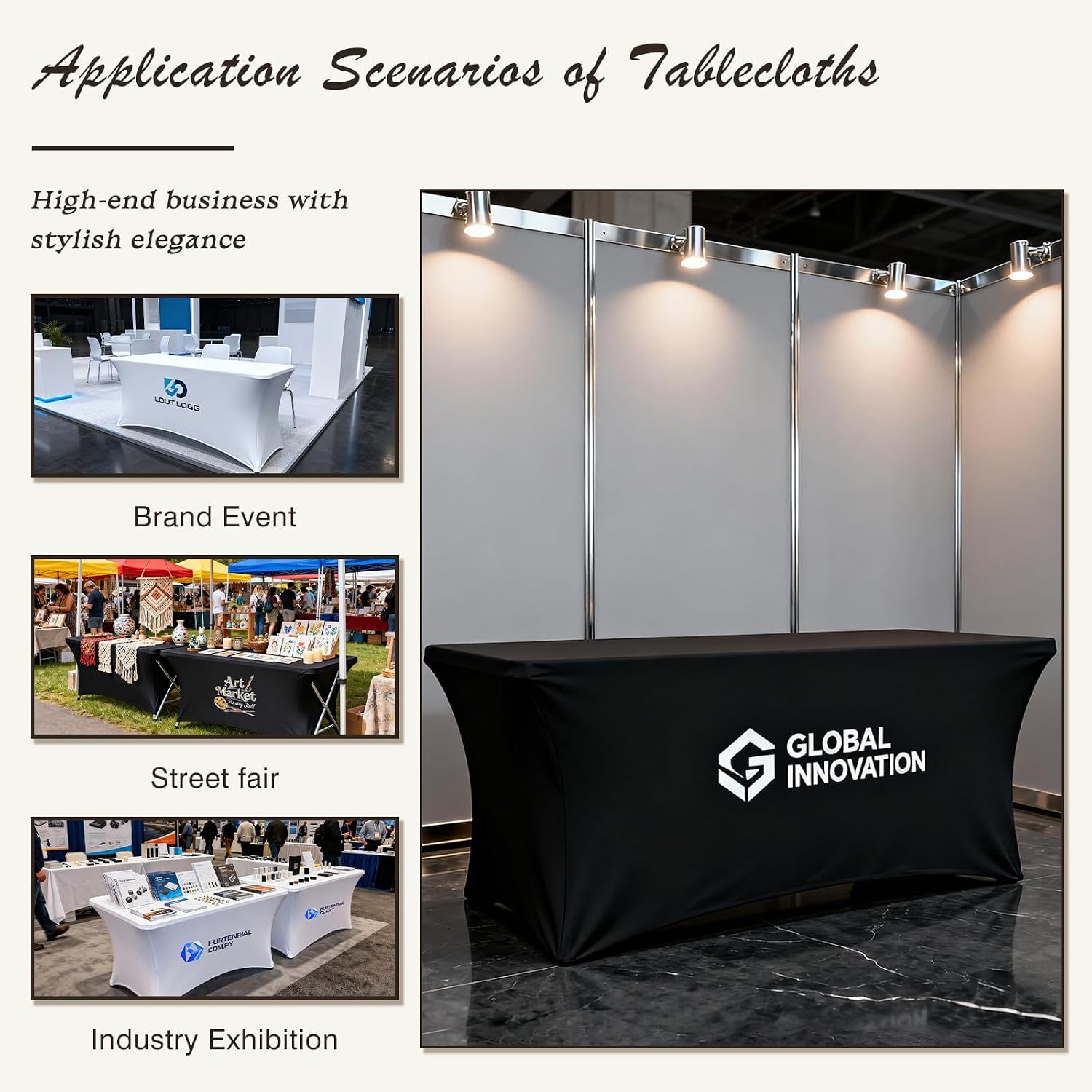 Custom Stretch Spandex Table Cloth with Business Logo 4/5/6/8 FT Personalized Table Cloths for Tradeshow Events/Company/School/Associations/Shop/Church/Club /Society Two Styles (4FT Open Back) - Image 4