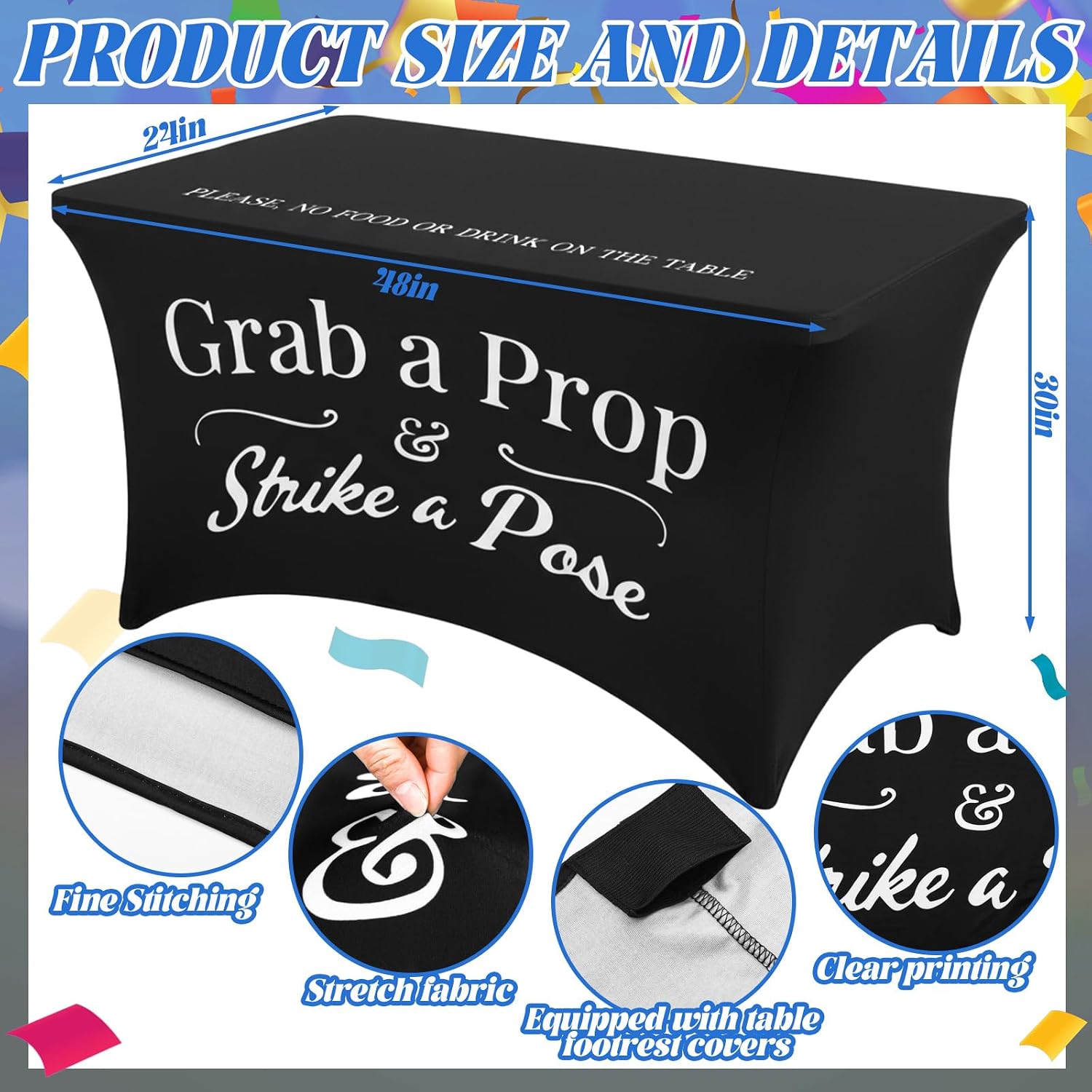 Gilprop Photo Booth Table Cloth Photo Booth Props Accessories Rectangle Tight Table Background for Indoor Outdoor Party Photography Decoration Graduation Wedding Birthday Bachelorette(Classic,4ft) - Image 3
