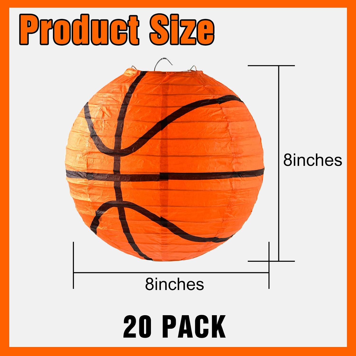 20 Pieces Orange Basketball Paper Lanterns Decorations 8 inches Ceiling Hanging Basketball Lanterns Basketball Sports Party Paper Lanterns for Sport Themed Birthday Party Bar Basketball Game Party - Image 2