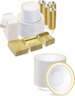 BESTVIP Gold Dinnerware Set for 100...