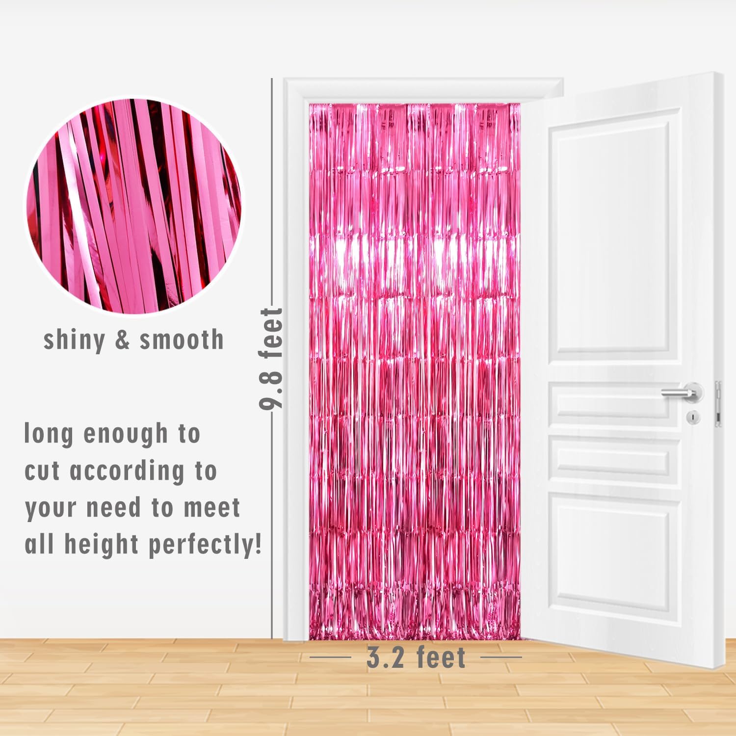 GOER 3.2 ft x 9.85 ft Metallic Tinsel Foil Fringe Curtains Party Photo Backdrop Party Streamers for Galentines Day, Birthday, Graduation, New Year Eve Decorations Wedding Decor (1 Pack, Hot Pink) - Image 2