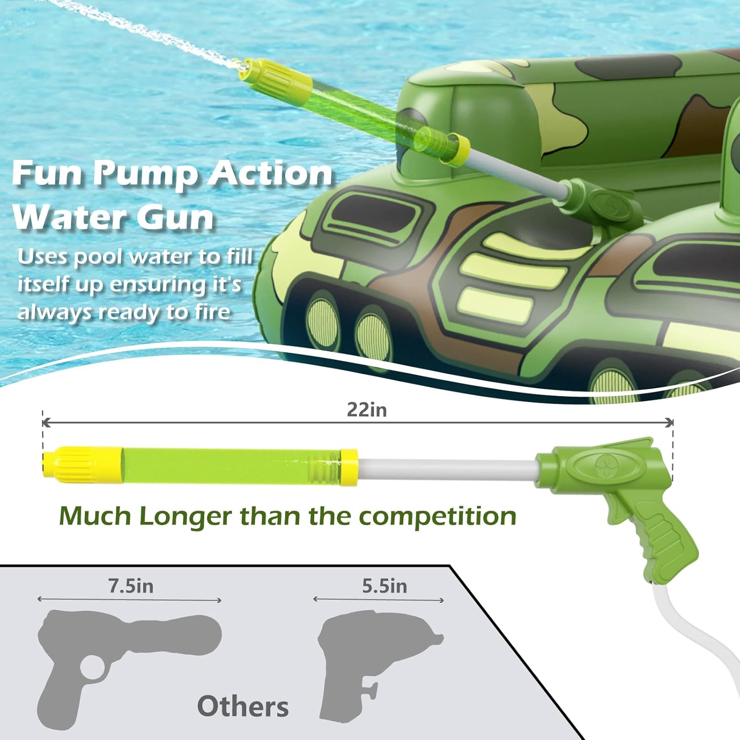 Tank Pool Floats Kids Adults - Jasonwell Inflatable Pool Floaties Swimming Pool Tank with Water Cannon Gun Swim Floaty Rafts Lake Beach Party Pool Toys for Boys Girls Toddlers Kids Adults (Green, L) - Image 4