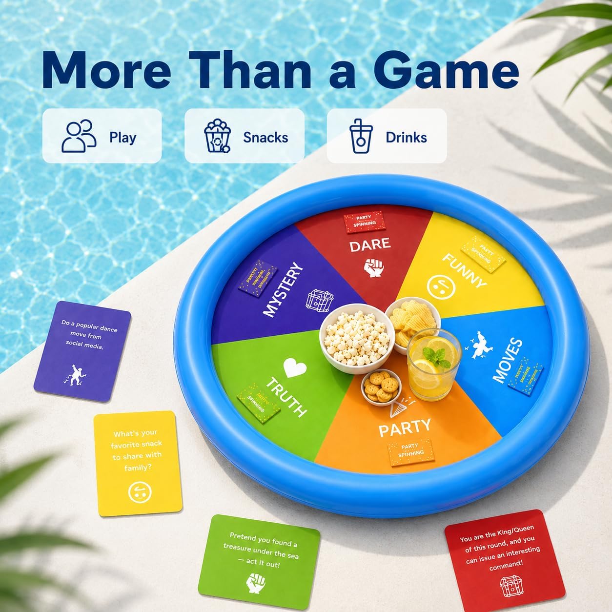 Inflatable Pool Party Game Table with Waterproof Silly Challenge Cards & Spinner, Floating Pool Game Toys for Teens Adults Family, Summer Pool Accessories for Backyard Beach Party - Image 6