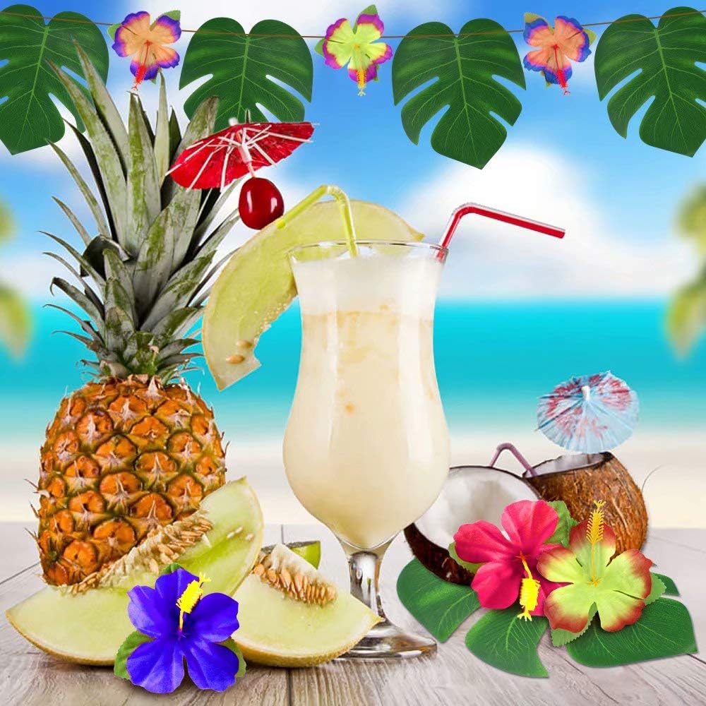 60Pcs Tropical Party Decorations Supplies Tropical Palm Leaves Hibiscus Flower Simulation Artificial Leaf for Hawaiian Luau Safari Party Jungle Beach Theme BBQ Birthday Parties Decorations Table Decor - Image 2